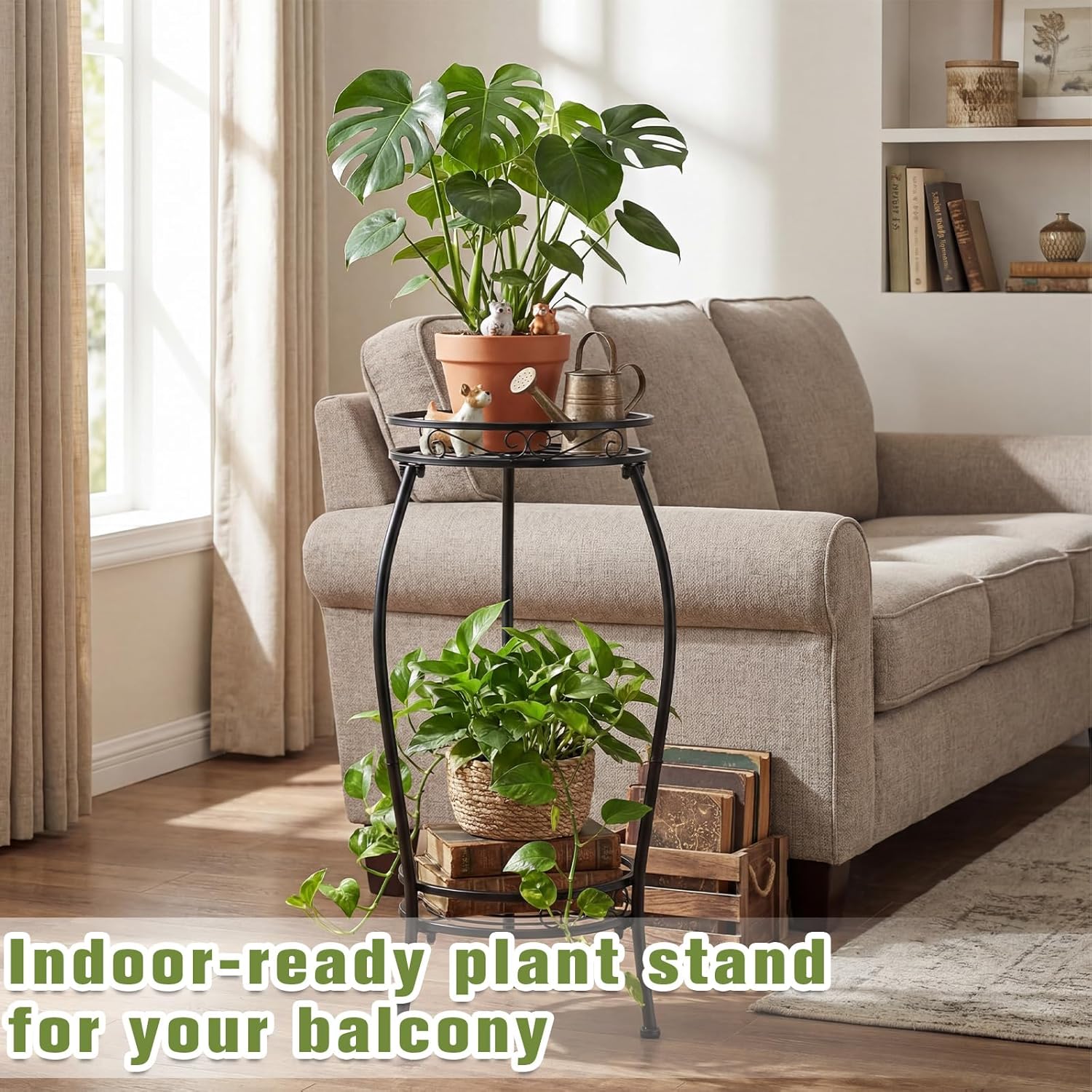 Tandefio 2 Pack Plant Stand Indoor Outdoor 2 Tier 27" Black Metal Pott