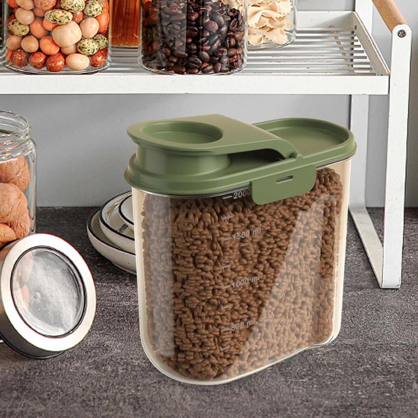 Pet Food Storage, 2L Animal Food Container, Transparent Airtight Dust-Proof Grain Dispenser for Home, Kitchen, Pantry & Garage