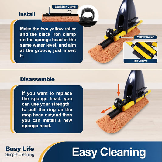 Yocada Sponge Mop Home Commercial Use Tile Floor Bathroom Garage Clean