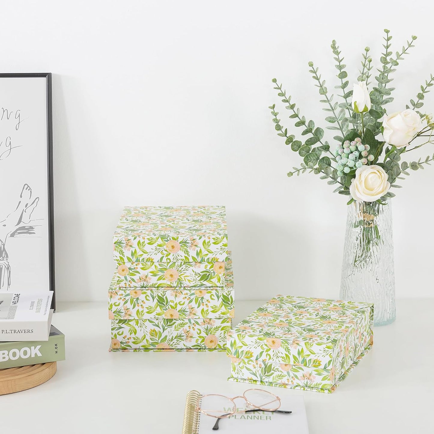 Soul & Lane Decorative Cardboard Storage Boxes, Set of 3 Floral Patter