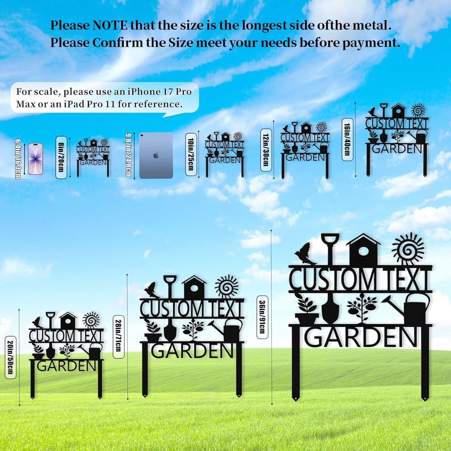 Custom Garden Sign with Stake, Personalized Metal Garden Tools Sign fo