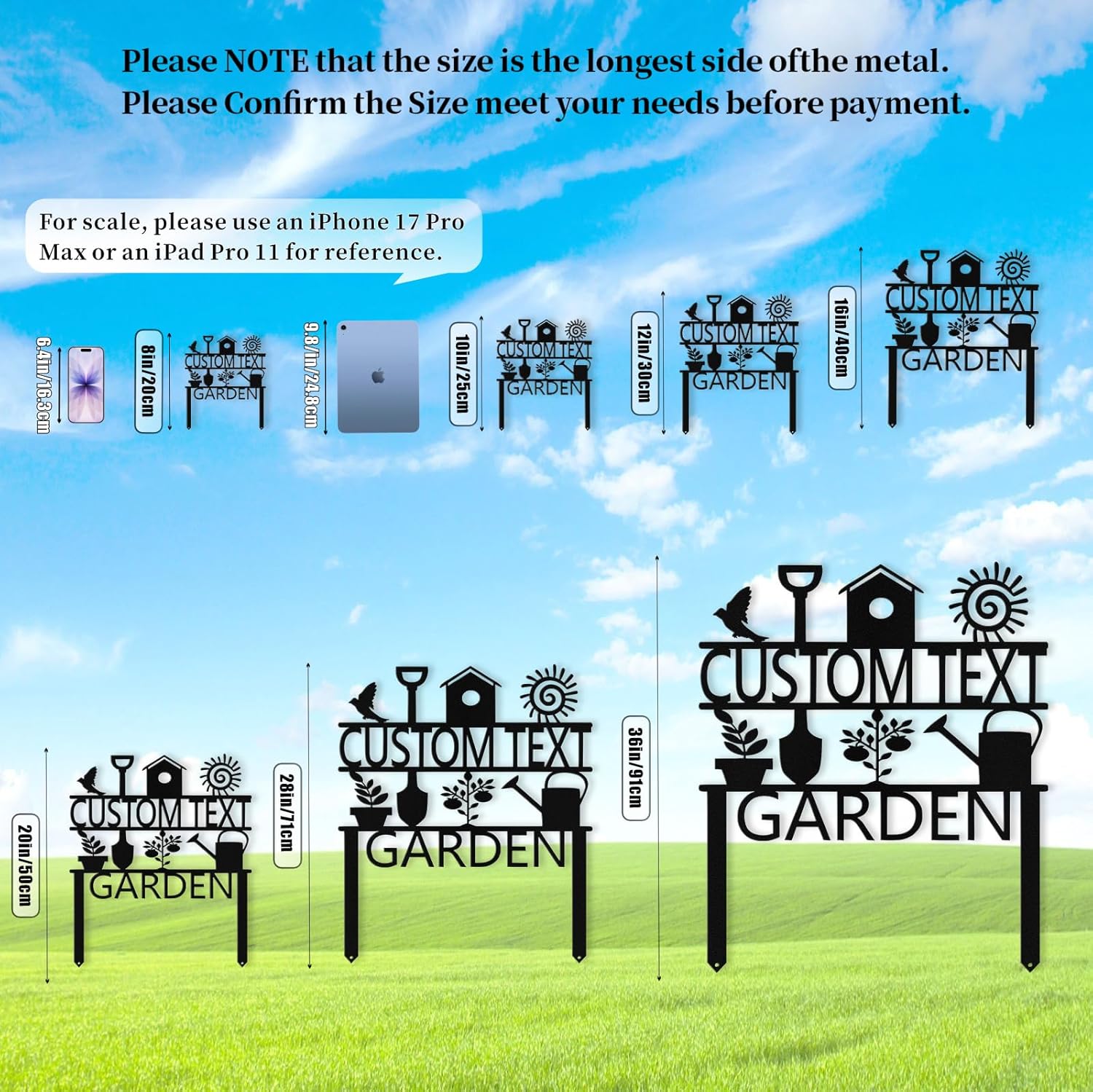 Custom Garden Sign with Stake, Personalized Metal Garden Tools Sign fo