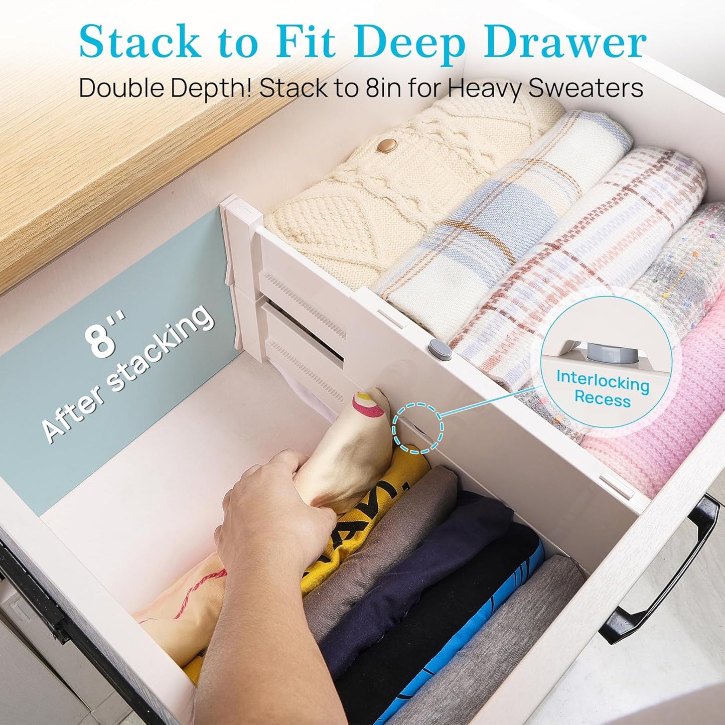 Vtopmart Drawer Dividers for Clothes 8 Pack, Adjustable 4" High Expand