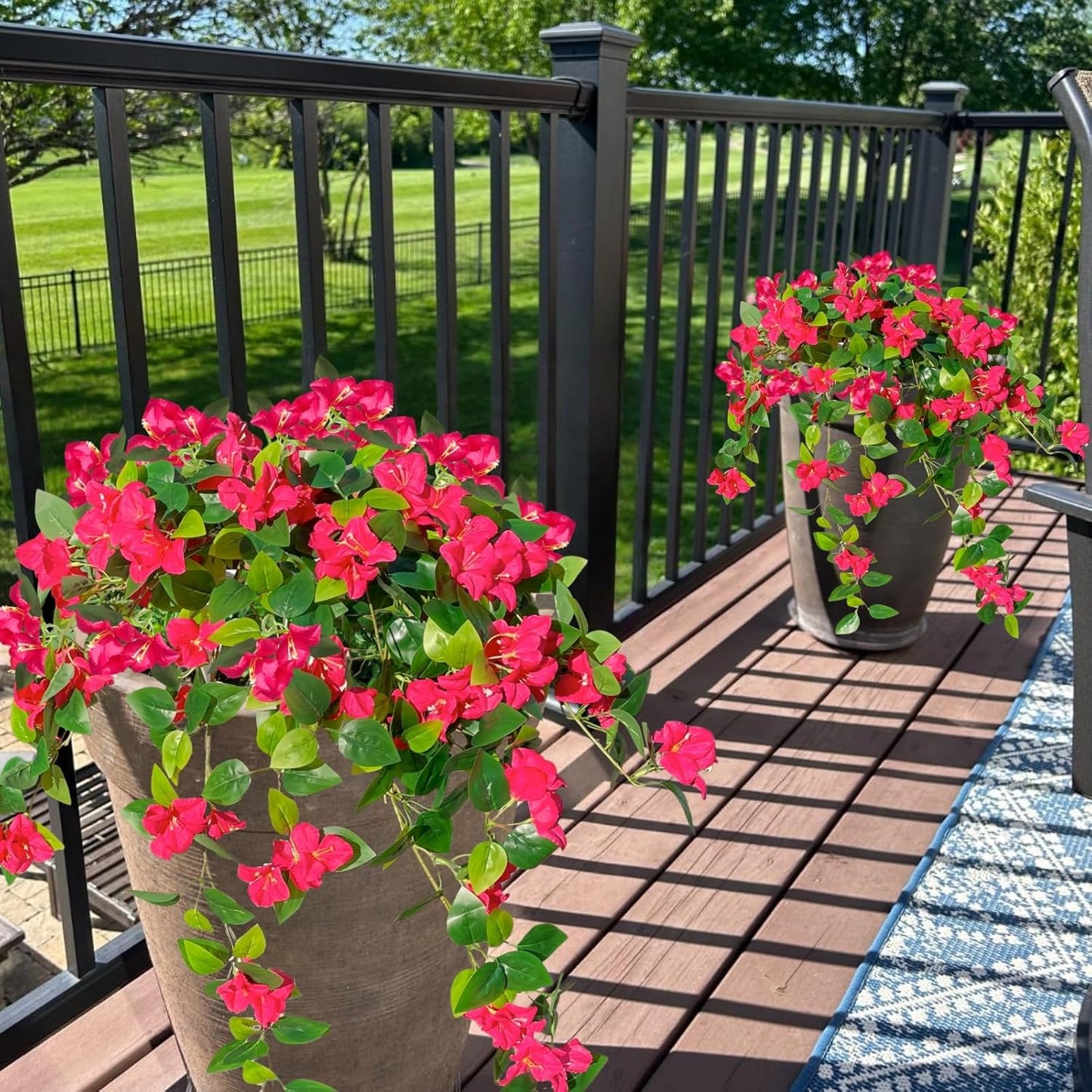 Artificial Faux Bougainvillea Flowers Plants for Outdoor Outside UV Resistant, 2 PCS Fake Silk Long Hotpink Hanging Vines Realistic Look Real for Spring Porch Planter Pot Patio Balcony Yard Decoration