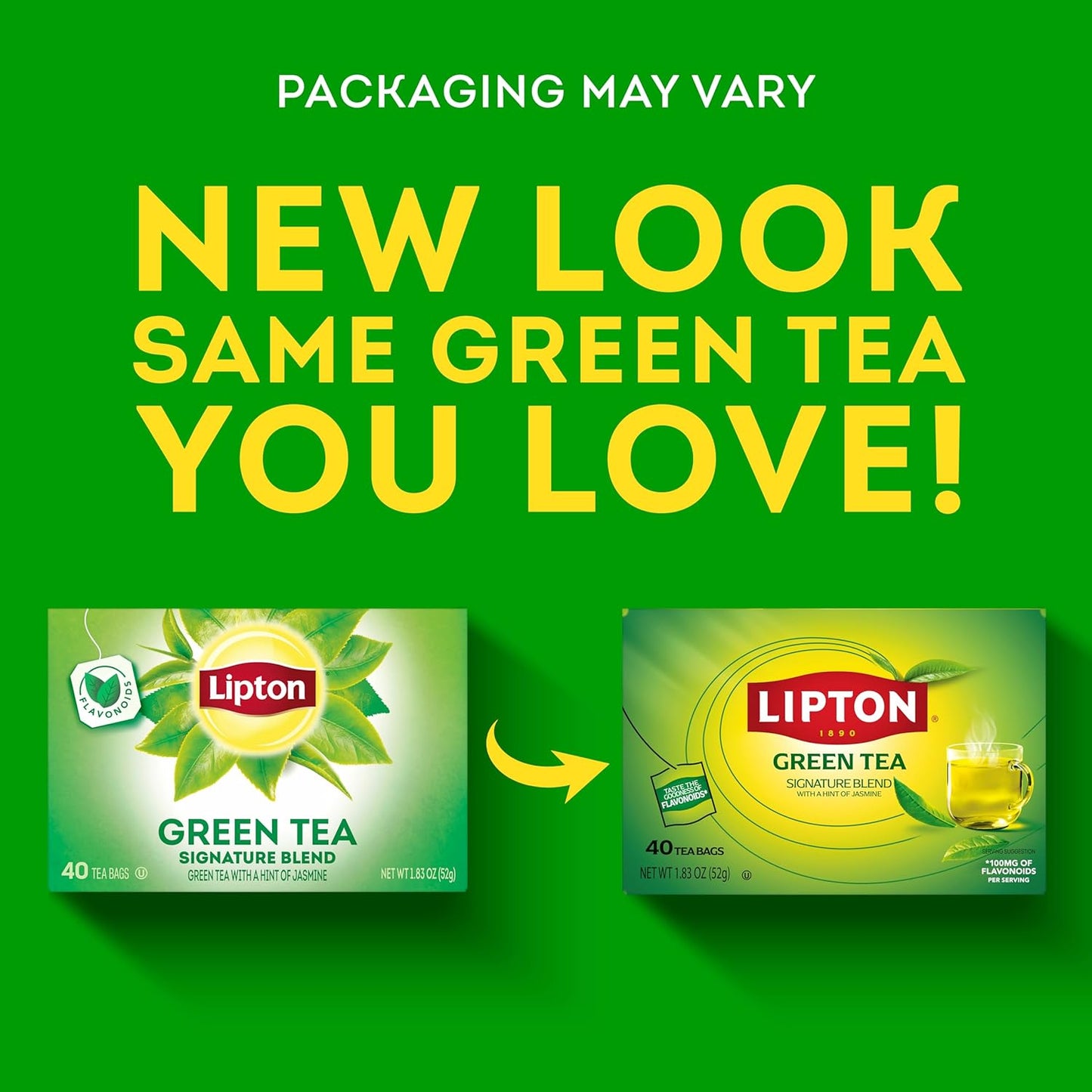 Lipton Signature Blend Green Tea Bags, Unsweetened Teabags for Hot Tea or Iced Tea with Caffeine and Flavonoids, 40 Total Tea Bags