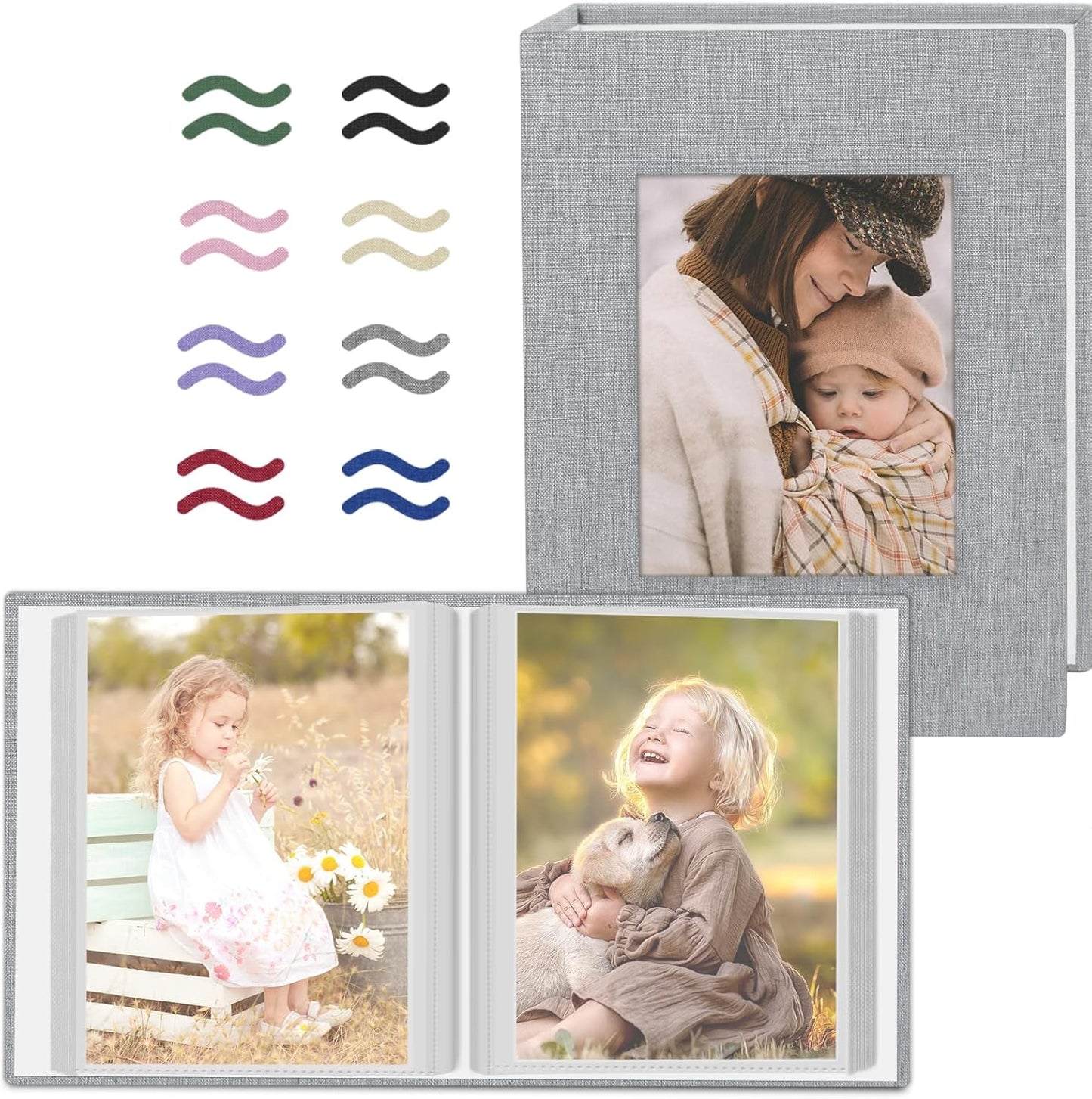 Popotop 2 Pack Photo Album 4x6 Pictures, Small Linen Slip-in Photo Alb