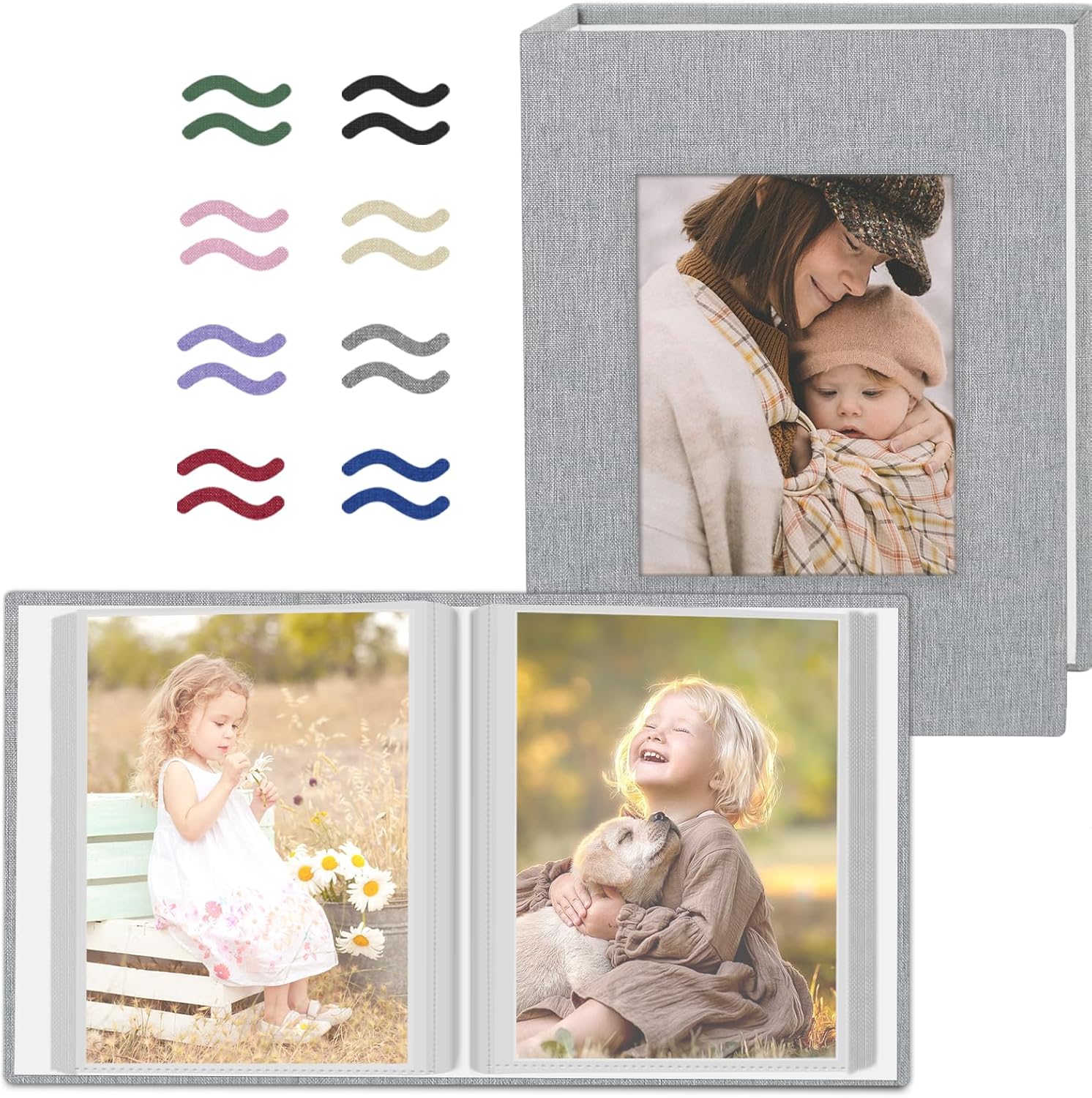 Popotop 2 Pack Photo Album 4x6 Pictures, Small Linen Slip-in Photo Alb