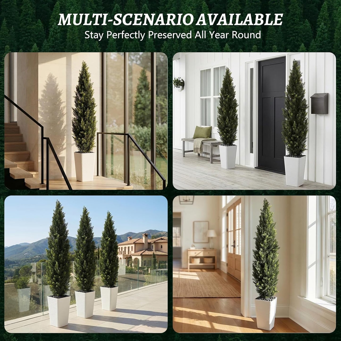 Artificial Cedar Topiary Tree - 5FT Tall Fake Plants with White Tall Planter, Artificial Plants Indoor Floor Plant in Pot, Realistic Faux Tree for Home Office Living Room Decor