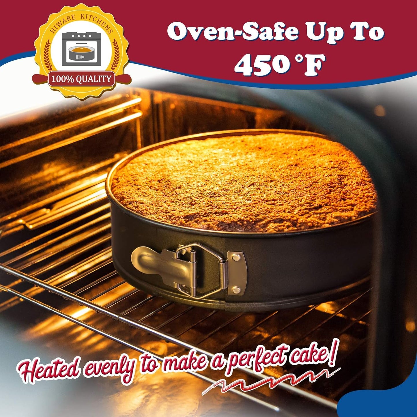 HIWARE 9 Inch Non-stick Cheesecake Pan Springform Pan with Removable B