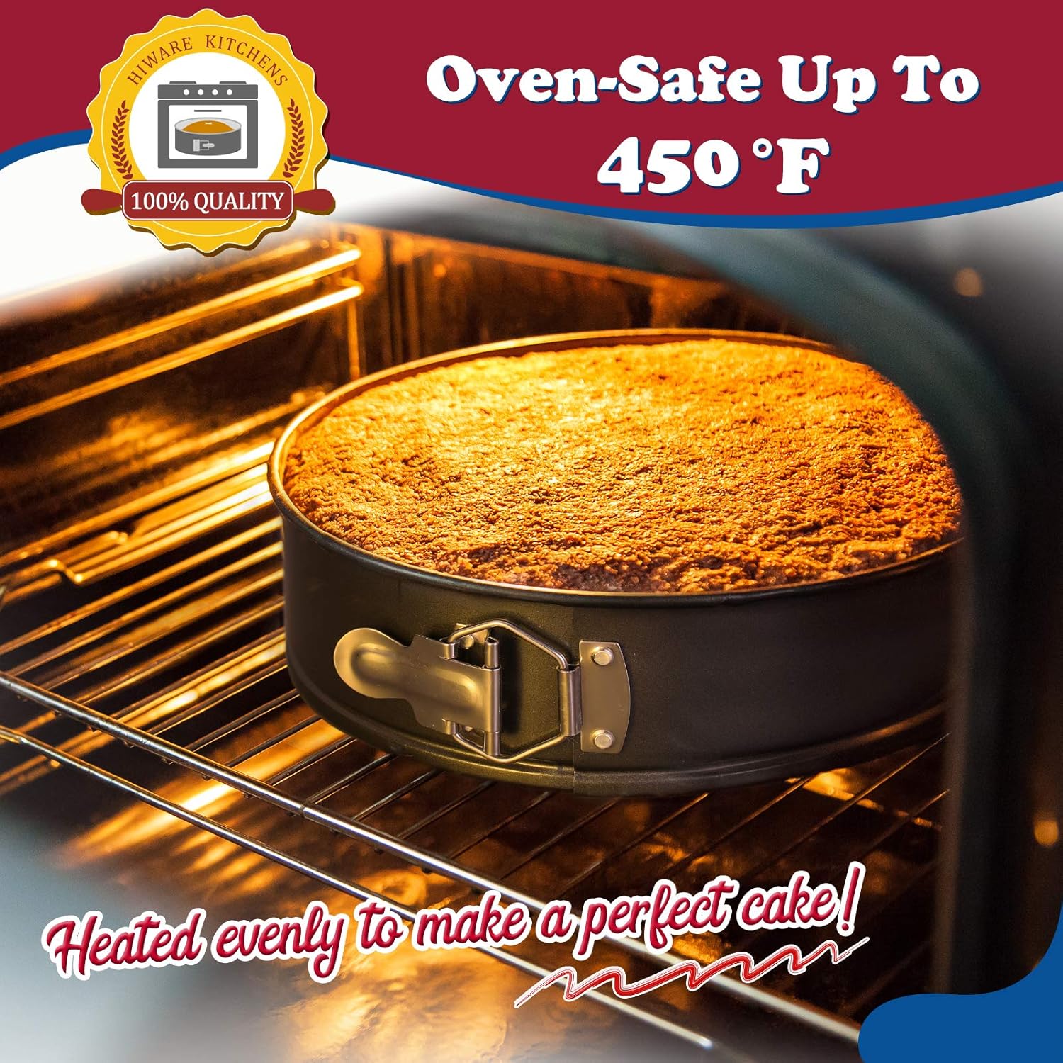 HIWARE 9 Inch Non-stick Cheesecake Pan Springform Pan with Removable B