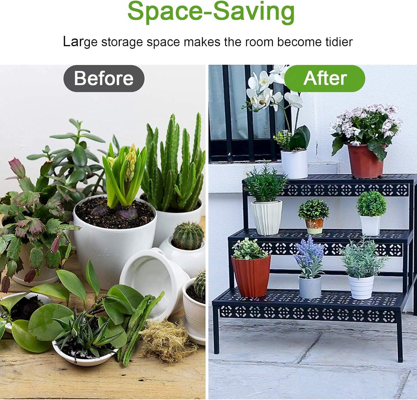 3 Tiers Metal Plant Stand,Rectangular Ladder Flower Pots Outdoor, Indo