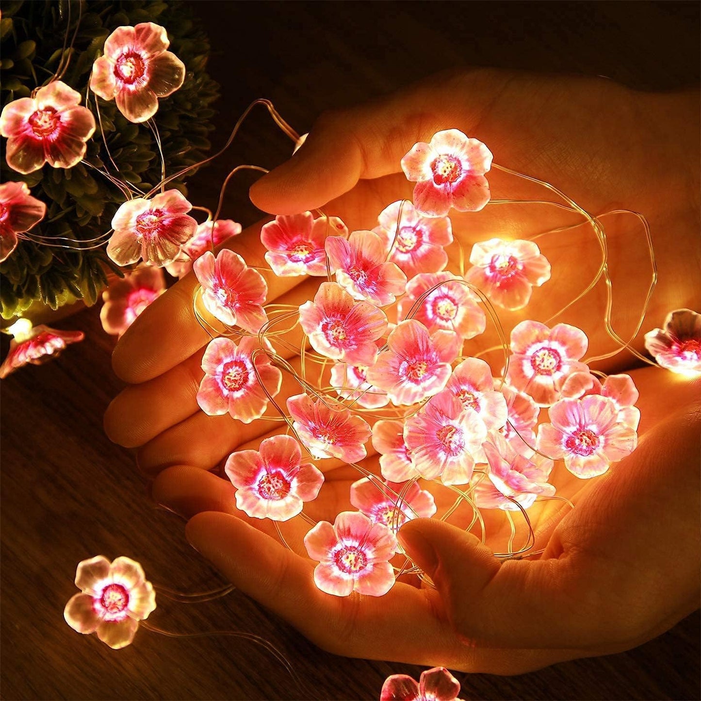 Mudder 2 Pack Cherry Blossom Flower String Lights 13 FT 40 LEDs for Bedroom, Pink Fairy Lights USB and Battery Operated Decorative String Light Indoor Outdoor