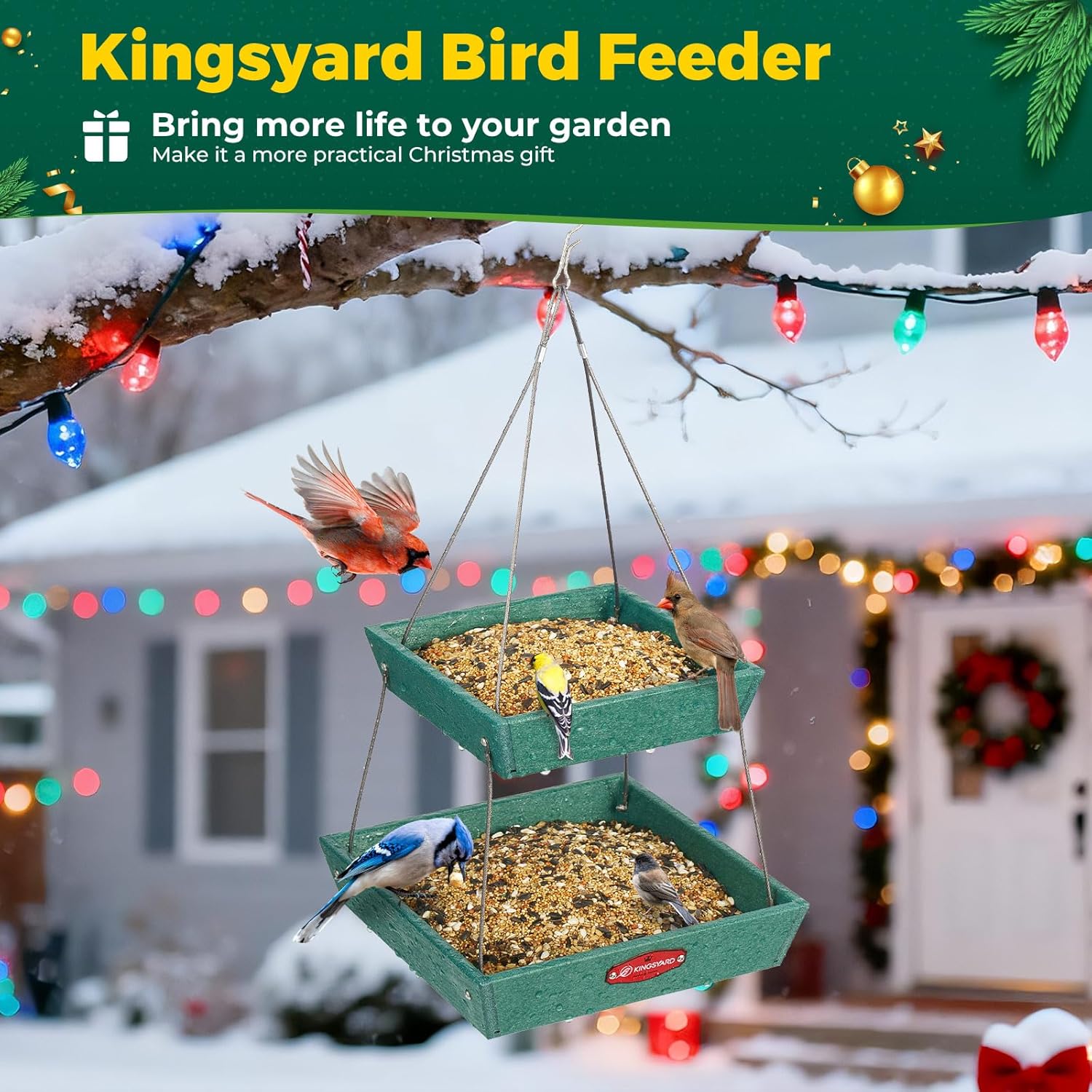 Kingsyard 2 Tier Large Platform Bird Feeders for Outdoors Hanging, 5 l