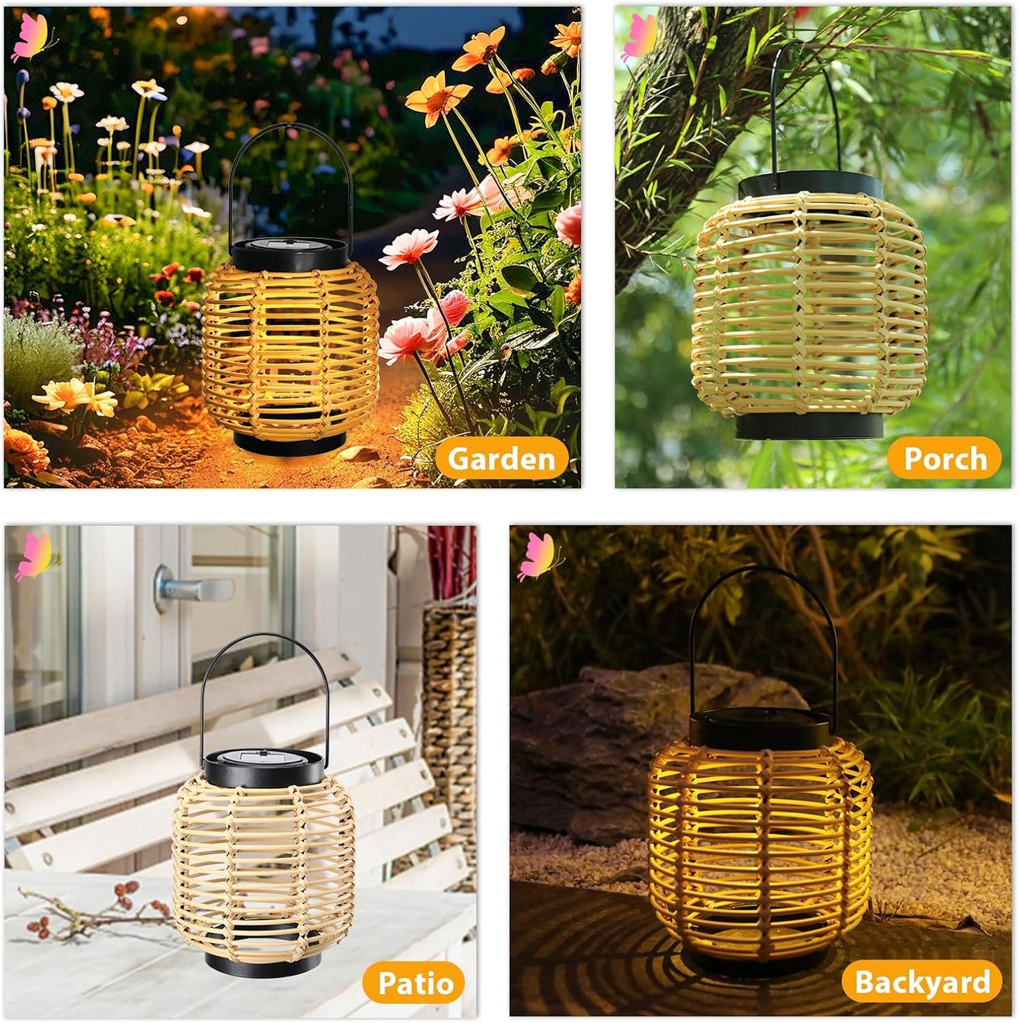 Afirst Solar Lanterns Outdoor, Natural Bamboo Hanging Solar Lights Waterproof Rattan Decorative Lanterns for Yard, Patio, Lawn, Tabletop, Pathway, Landscape, Garden Decor Gifts