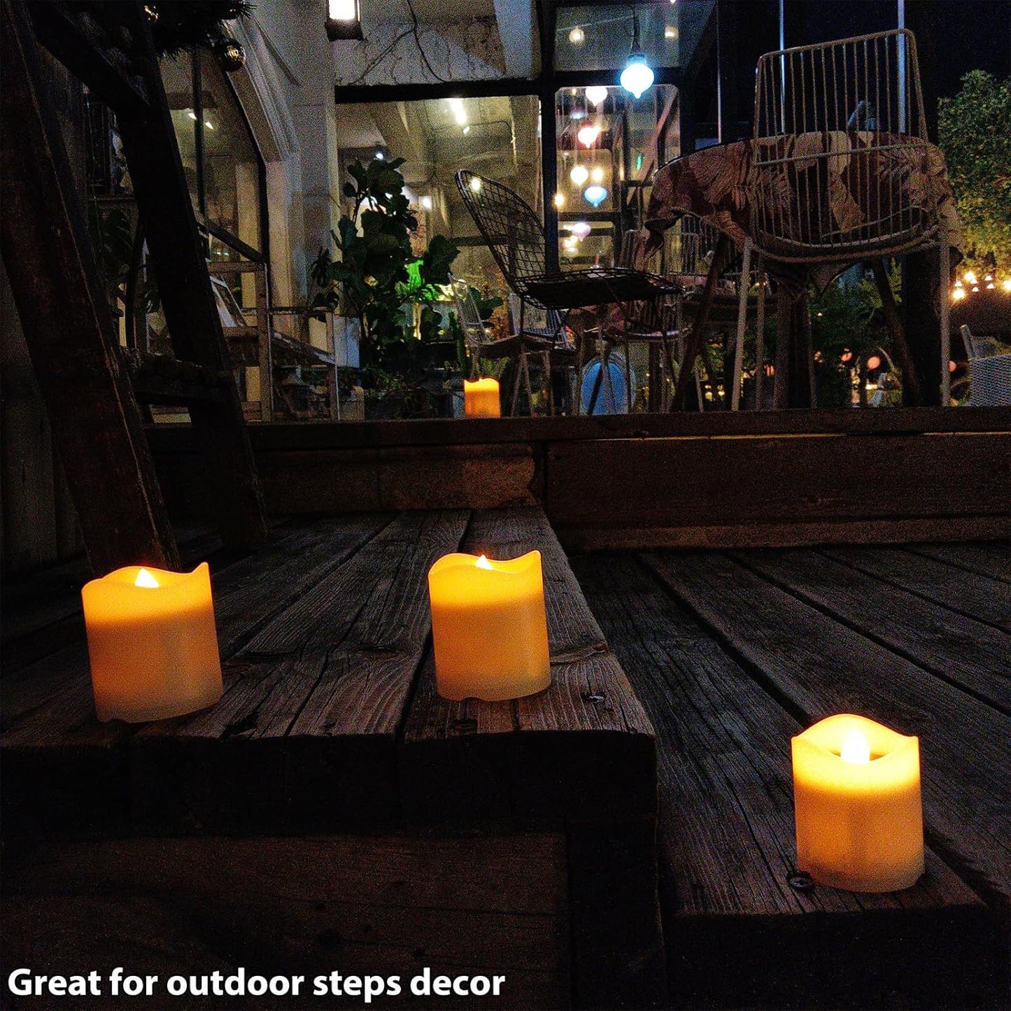 Solar Candles Outdoor Waterproof, 4pcs Rechargeable Dusk to Dawn Little Votive Candles, Flameless Flickering Solar Tea Lights for Patio Yard Deck Pathway Window Outdoor Lantern Decor(Warm Amber)