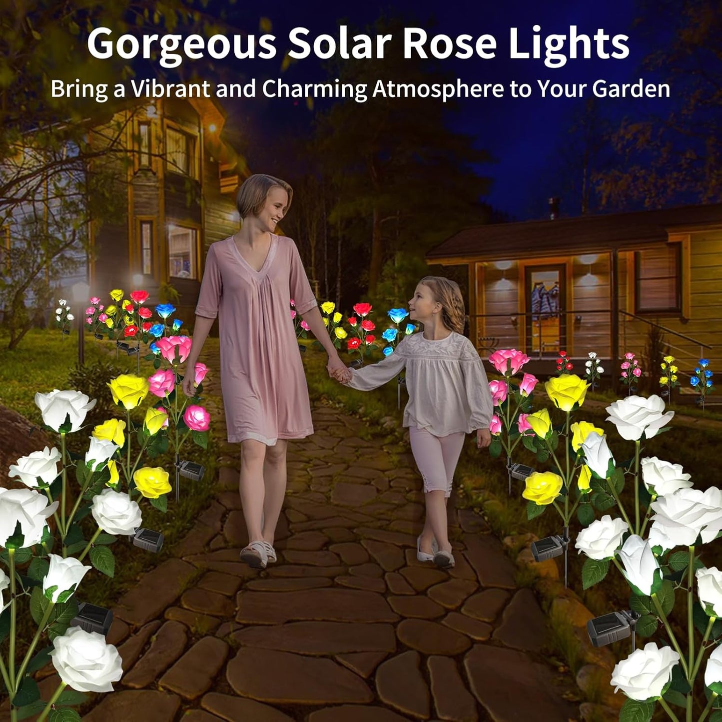Solar Garden Lights, Solar Outdoor Lights with More Realistic 10 Rose 