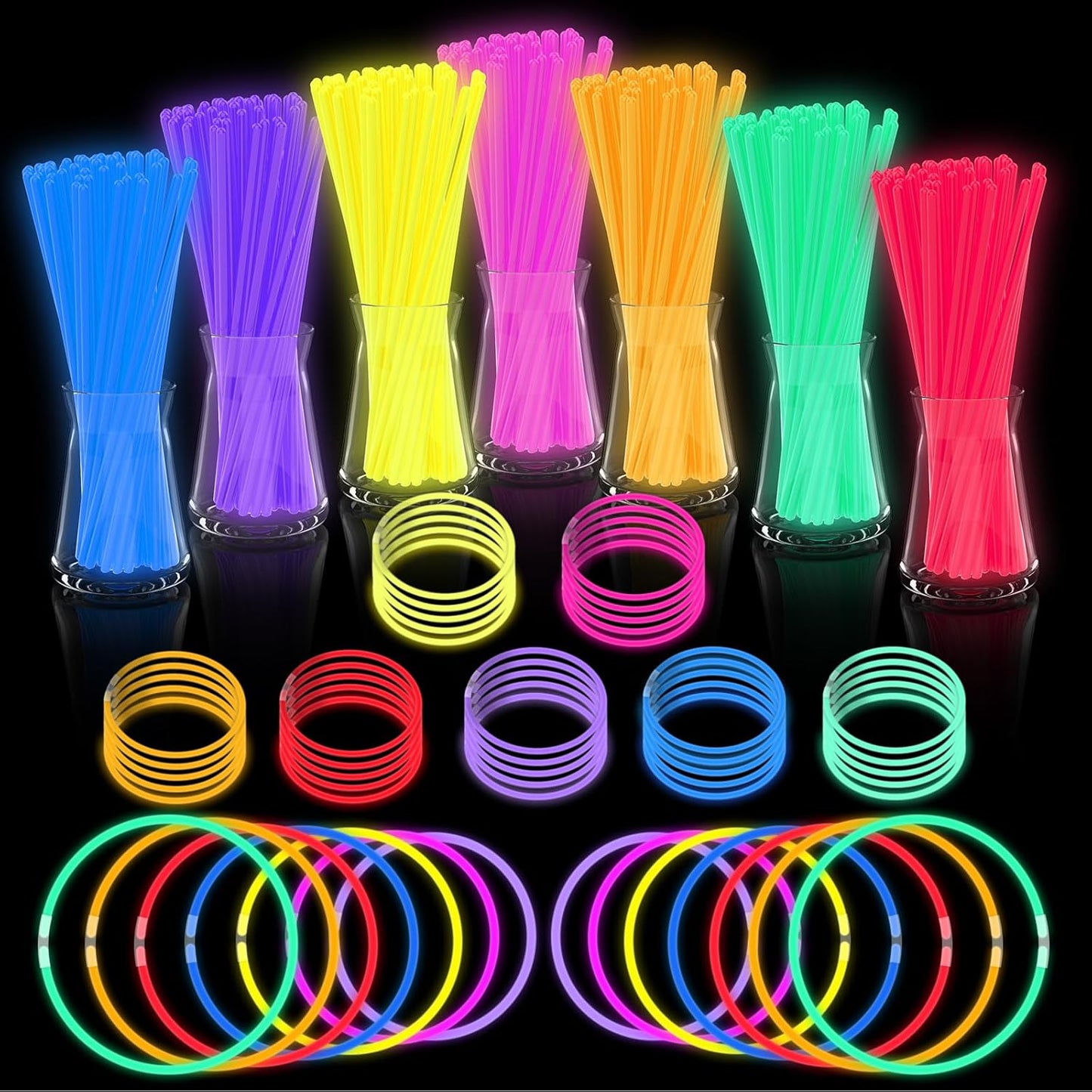 Glow Sticks Bulk Party Pack- Ultra Bright 50pk Glow in the Dark Party Favors, Easter Basket Stuffers Glow Sticks Party Supplies Glow Necklaces and Glow Bracelets with Connectors