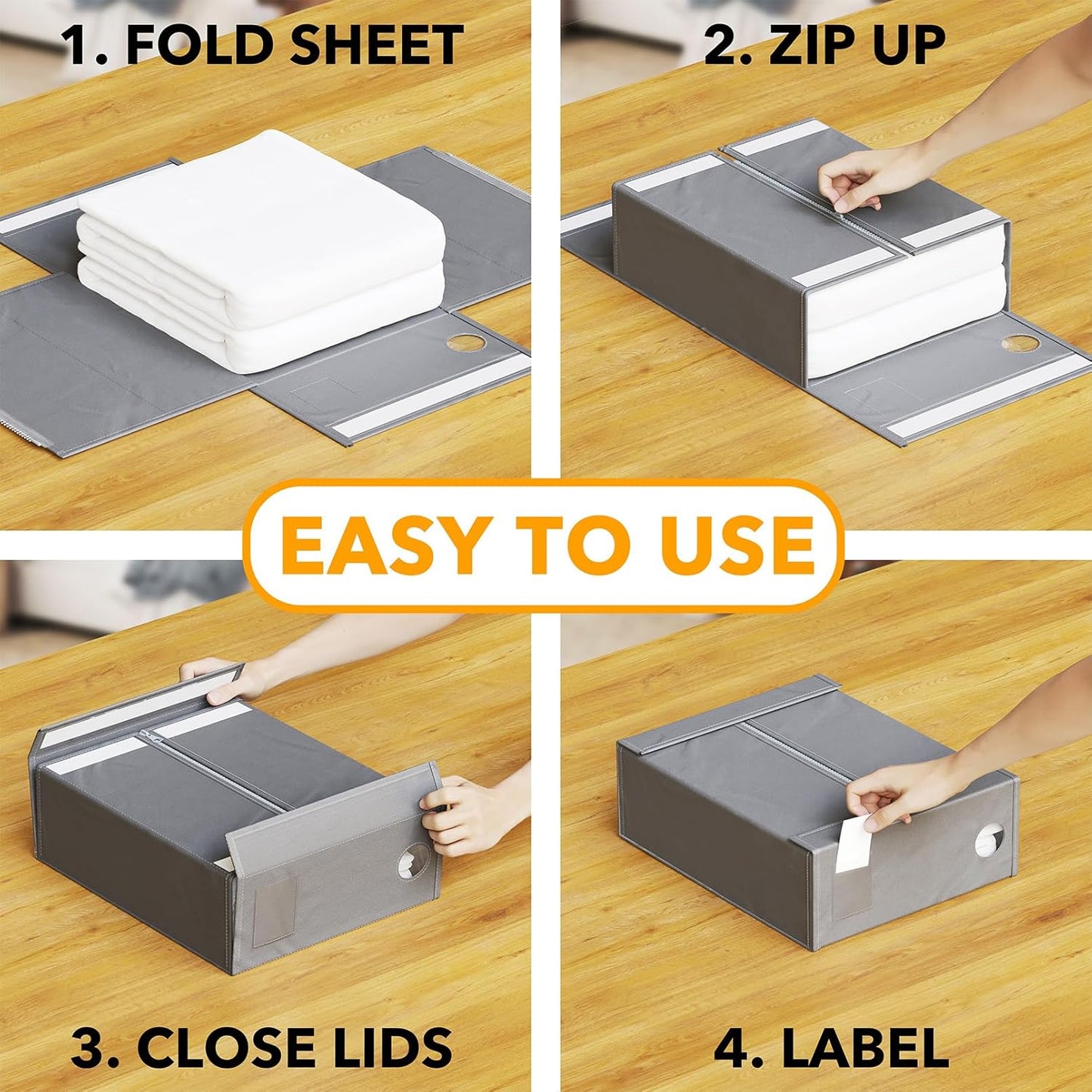SpaceAid 4 Pack Bed Sheet Organizers and Storage, Foldable Organizer f
