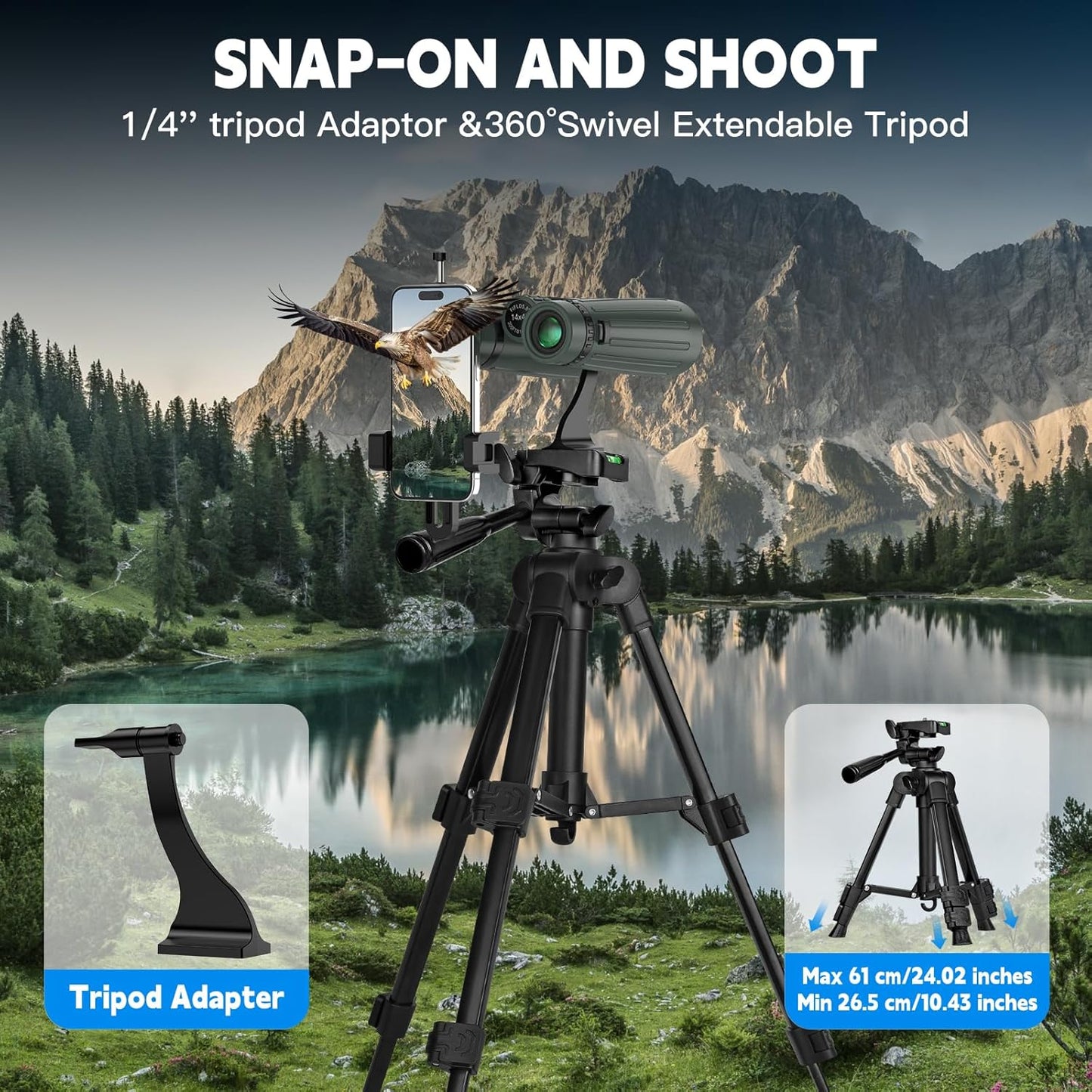 14x45 Binoculars for Adults High Powered-Binoculars for Hunting with Clear Large View,Waterproof,Metal Phone Adapter & Tripod for Bird Watching,Hiking,Concert
