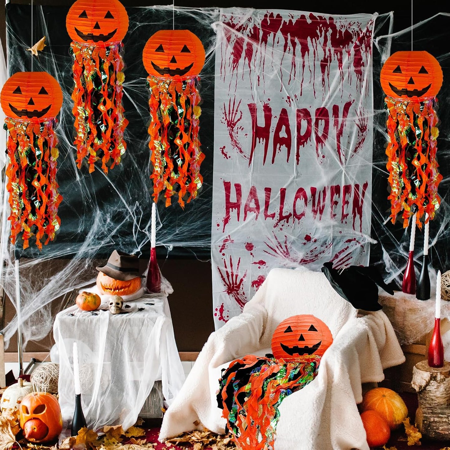 ADLKGG Pumpkin Paper Lanterns for Halloween Party Decorations, Orange 