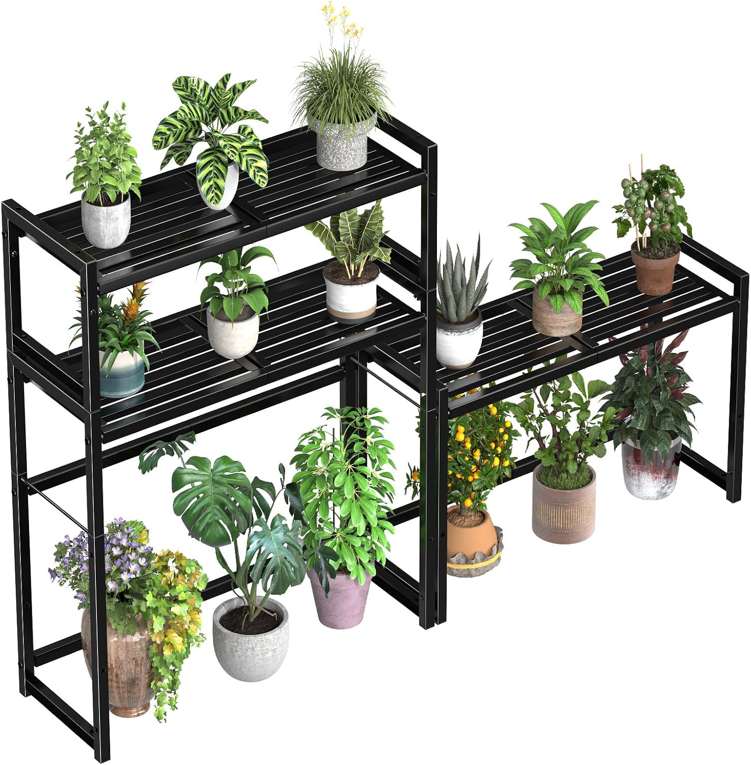 3-Tier Metal Plant Stand, Heavy Duty Waterproof Indoor Outdoor Stackab