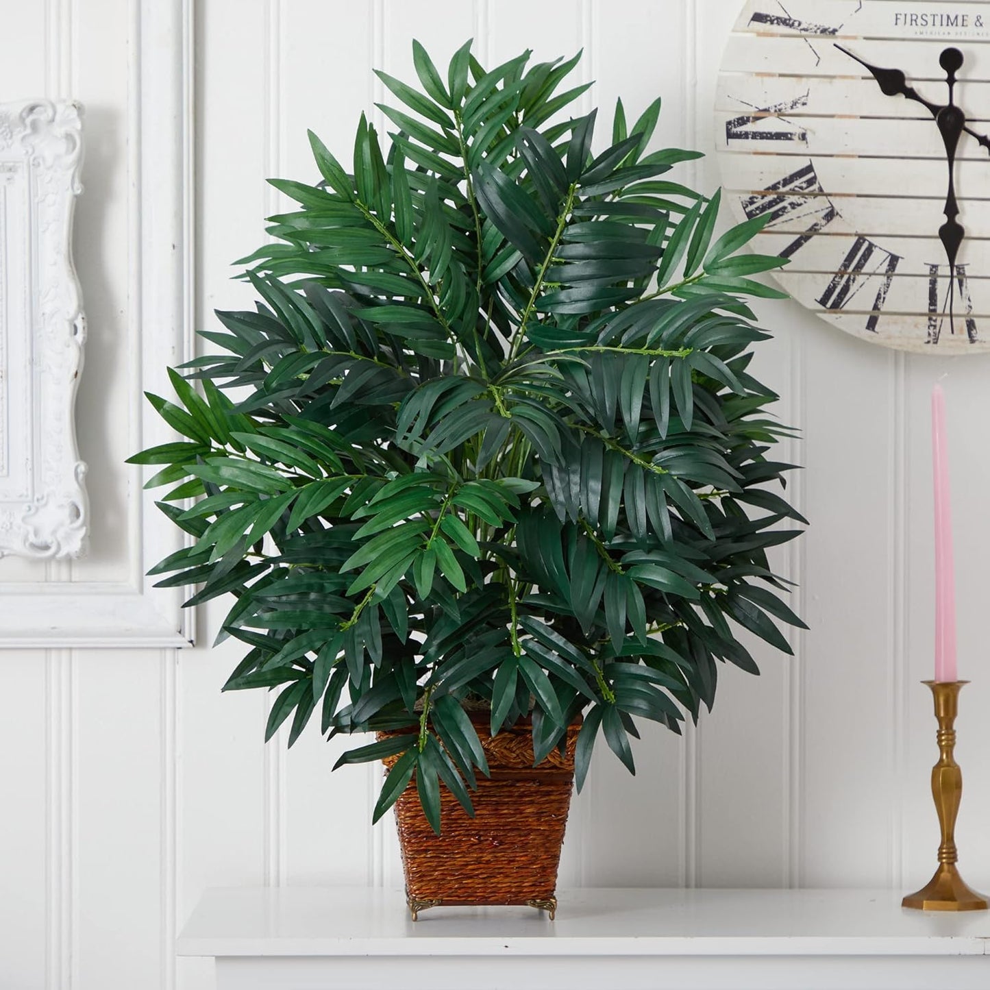 Nearly Natural Bamboo Palm with Wicker Basket Silk Plant