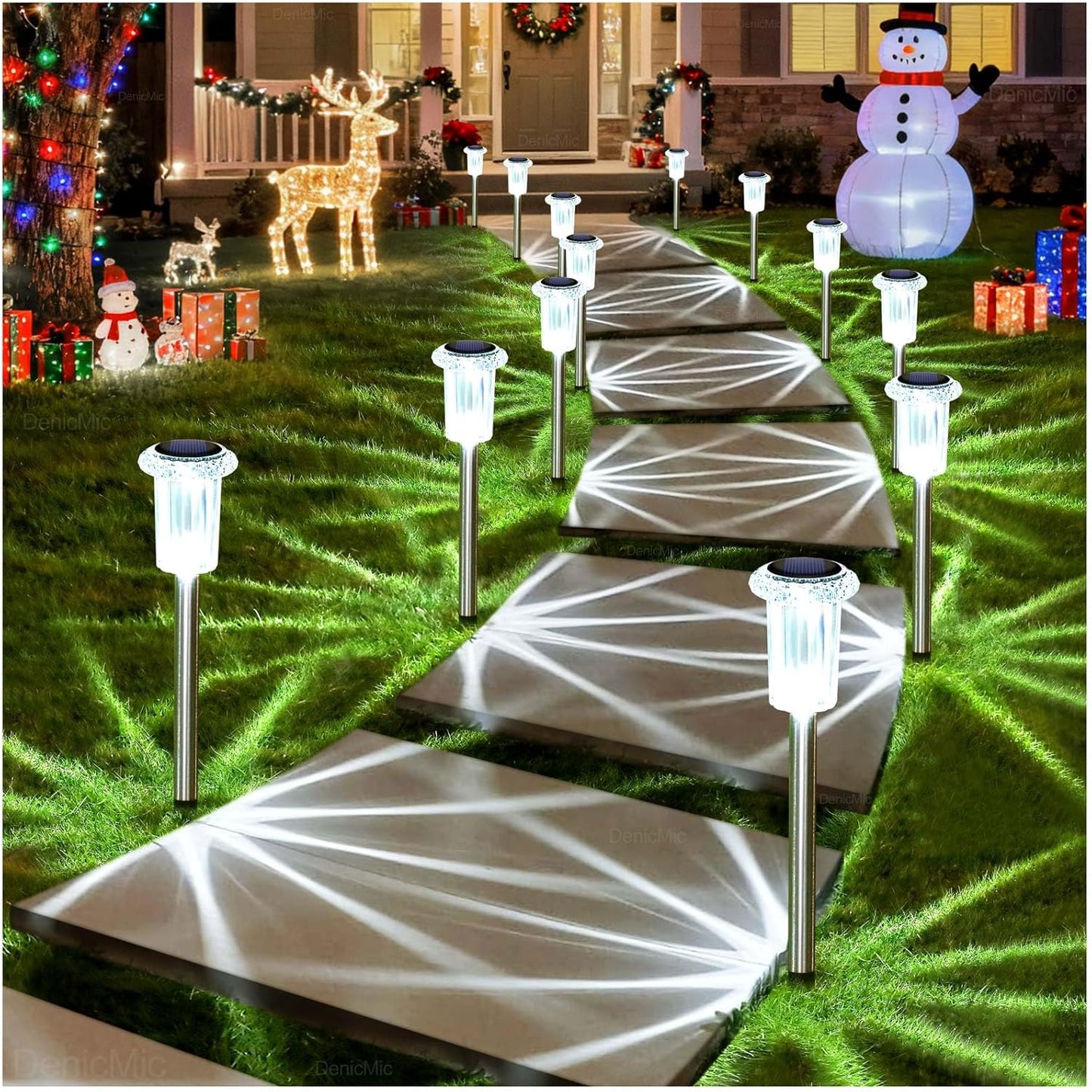 DenicMic Solar Lights Outdoor 10 Pack Waterproof 6000K Cold White LED 