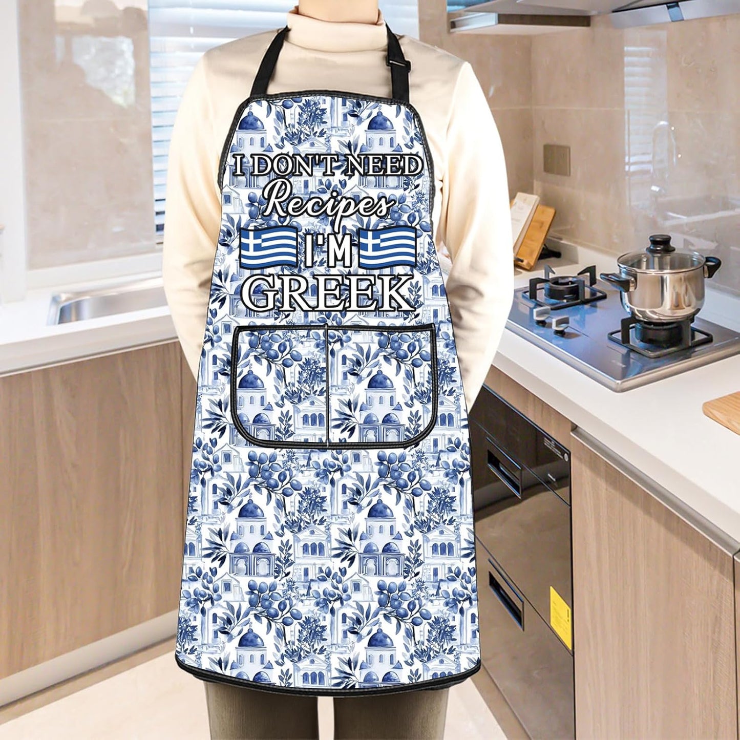 WCGXKO I Don't Need A Recipe I'm Greek Kitchen Apron Funny Cooking Gift Greek Feast Gift Greek Souvenir Gift