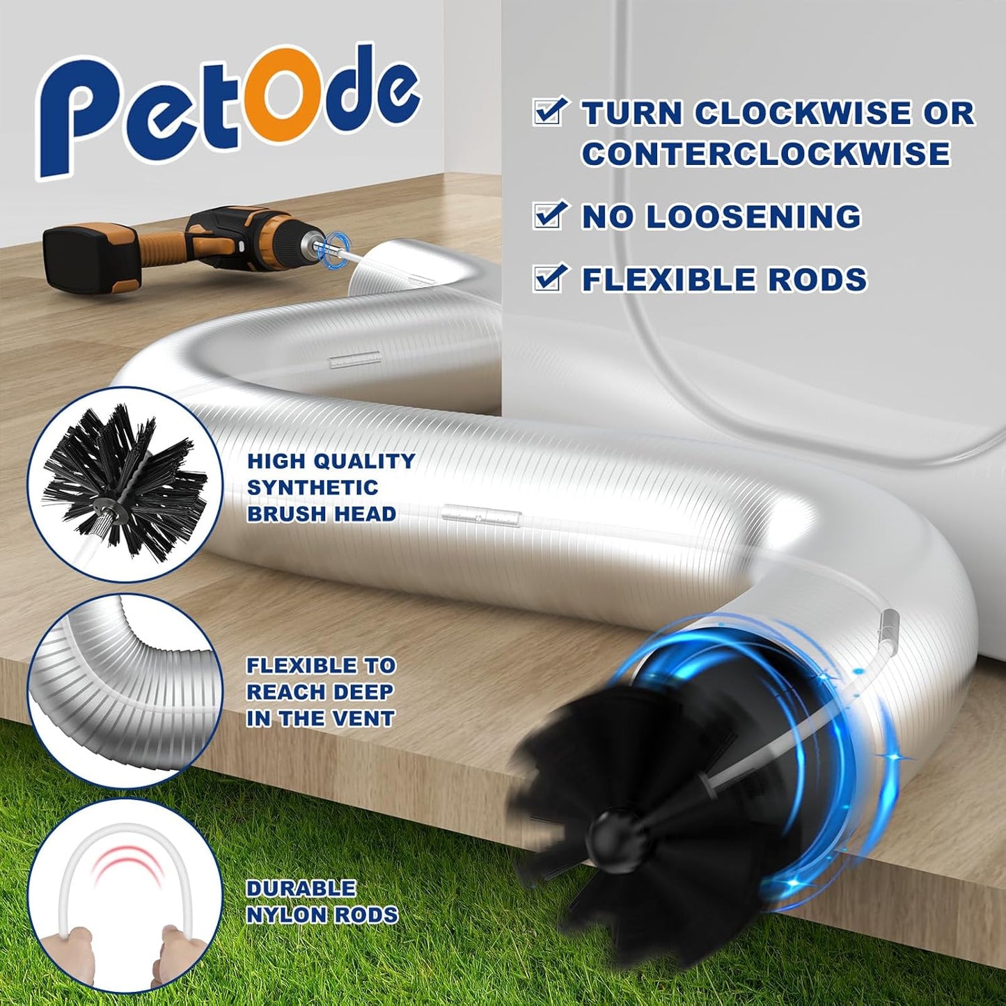 32 Feet Dryer Vent Cleaner Kit, Enhanced Flexible Quick Snap Brush with Drill Attachment for Effective Cleaning, 360 Degree Rotation Without Loosening, Use with or Without a Power Drill