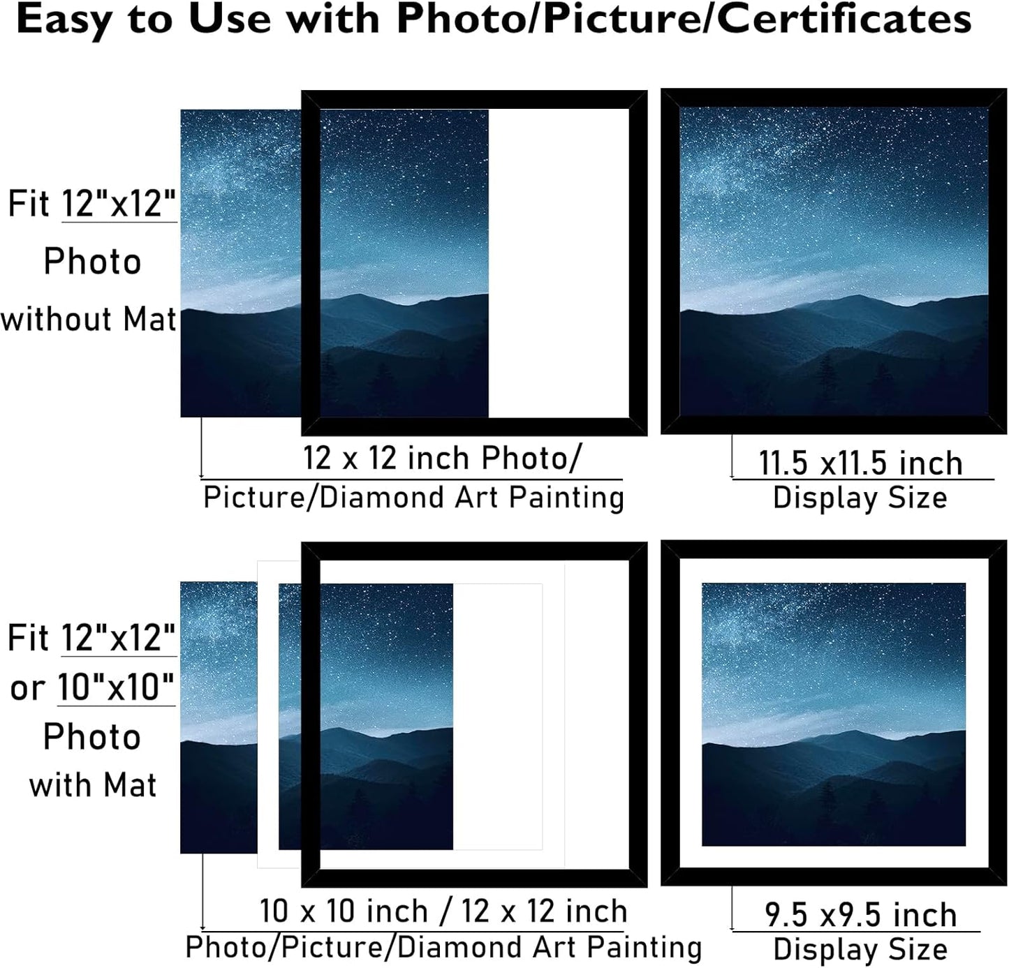 12x12 Picture Frame with Mat for 30 x 30cm Diamond Art Painting, Displ