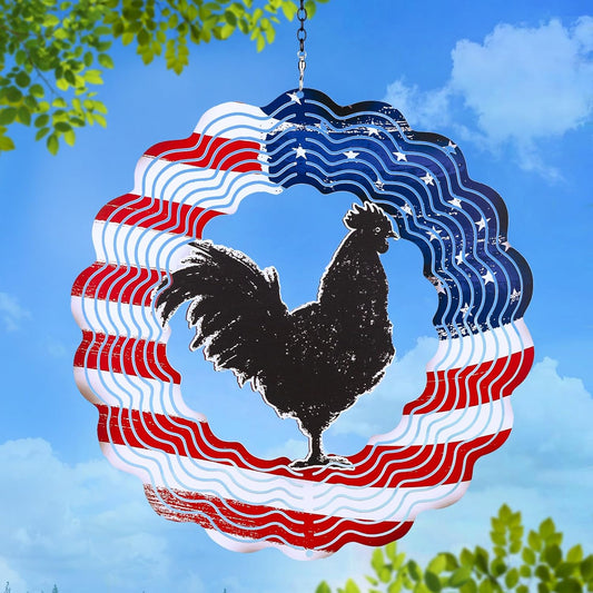 Chicken Wind Spinners 3D Hanging American Flag Wind Spinner Garden Ornament Gifts,12inch Metal Wind Kinetic Sculpture for Outdoor&Indoor,Yard Art,Garden Silhouette Decoration