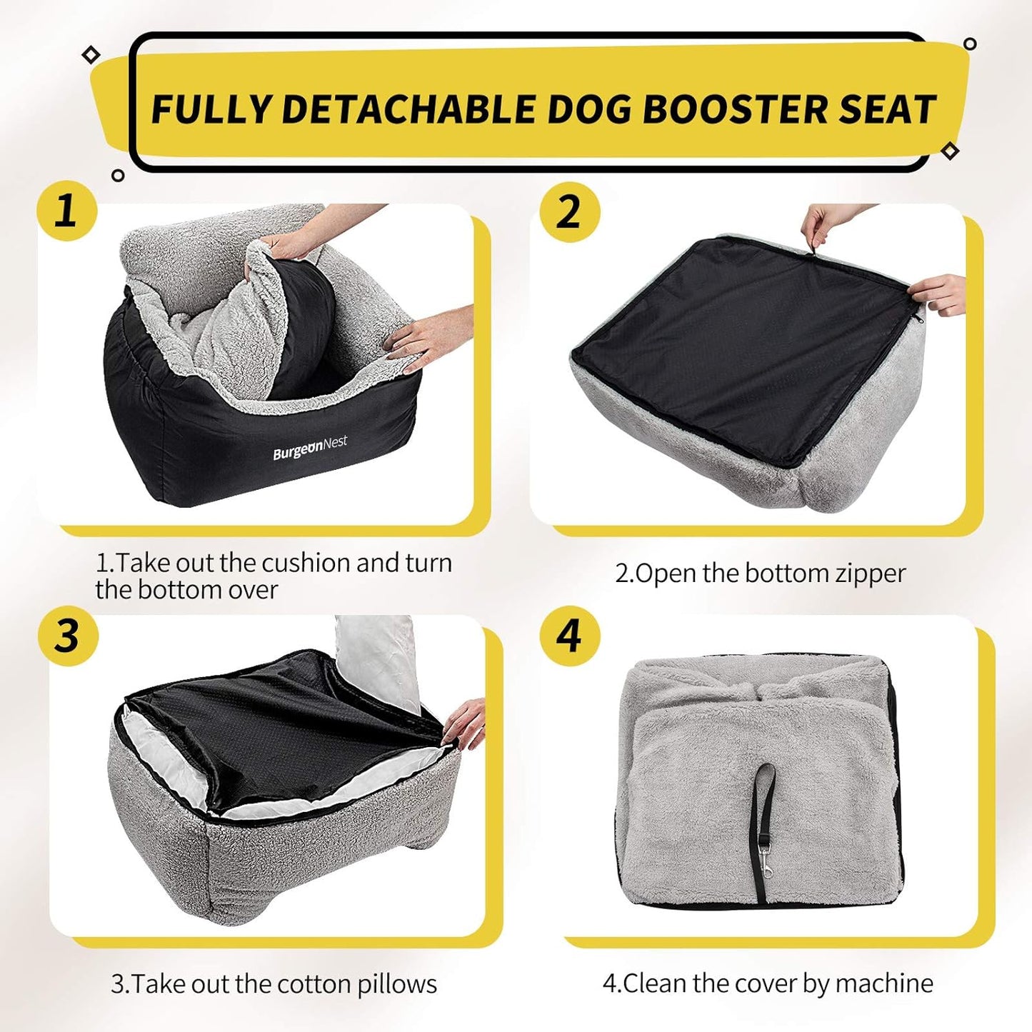 BurgeonNest Dog Car Seat for Small Dogs, Soft Pet Car Travel Home Bed 