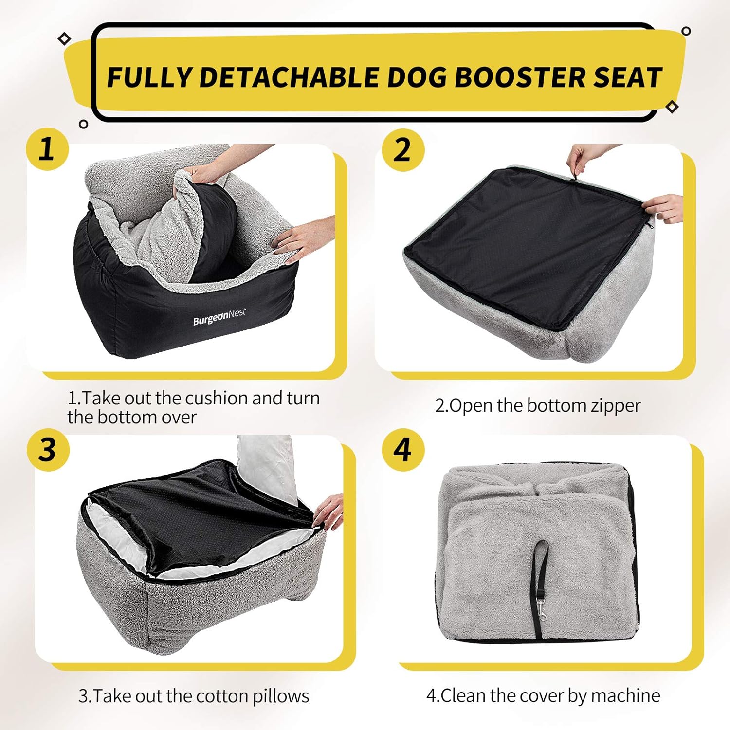 BurgeonNest Dog Car Seat for Small Dogs, Soft Pet Car Travel Home Bed 