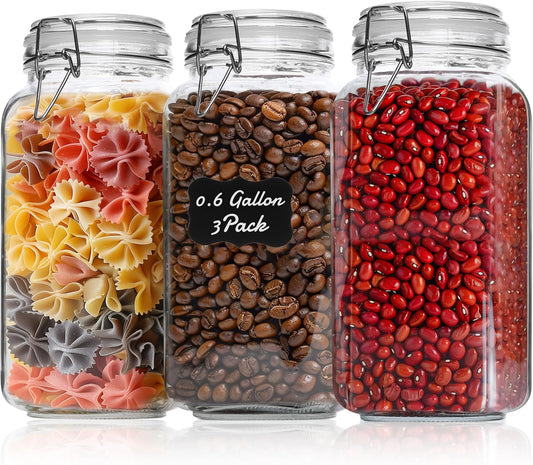 ComSaf Airtight Glass Jars with Lids 0.6 Gallon Set of 3, Food Storage