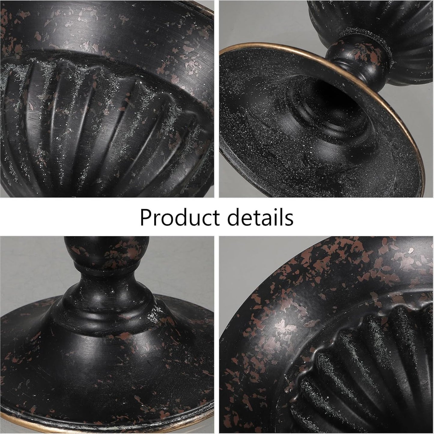 Rustic Black Iron Urn Flower Pot Vintage Metal Trophy Vase Retro Galvanized Planter for Wedding Table Centerpiece and Hotel Home Décor