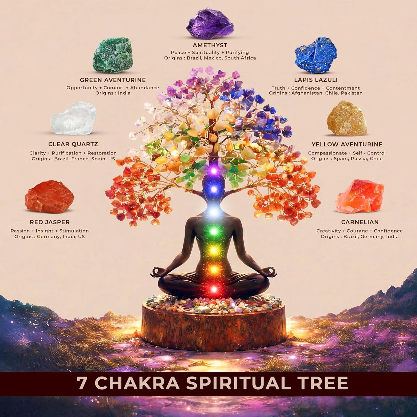 Crystal Tree of Life 7 Chakra Birthday Gifts for Women, Unique Gifts for Her, Home and Office Decor, Handmade Healing Crystals Tree Bring Positive Energy, Money, Good Luck, Gifts for Mom & Love Ones