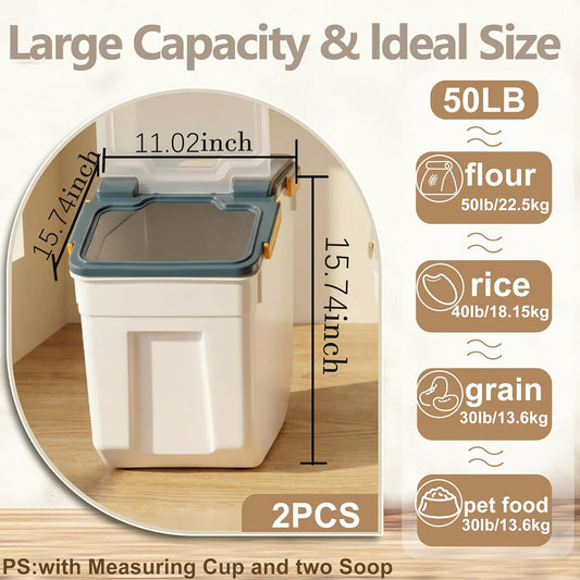 RUIAN 2Pcs Large Flour Storage Container Bin 50Lb Airtight Rice Storag