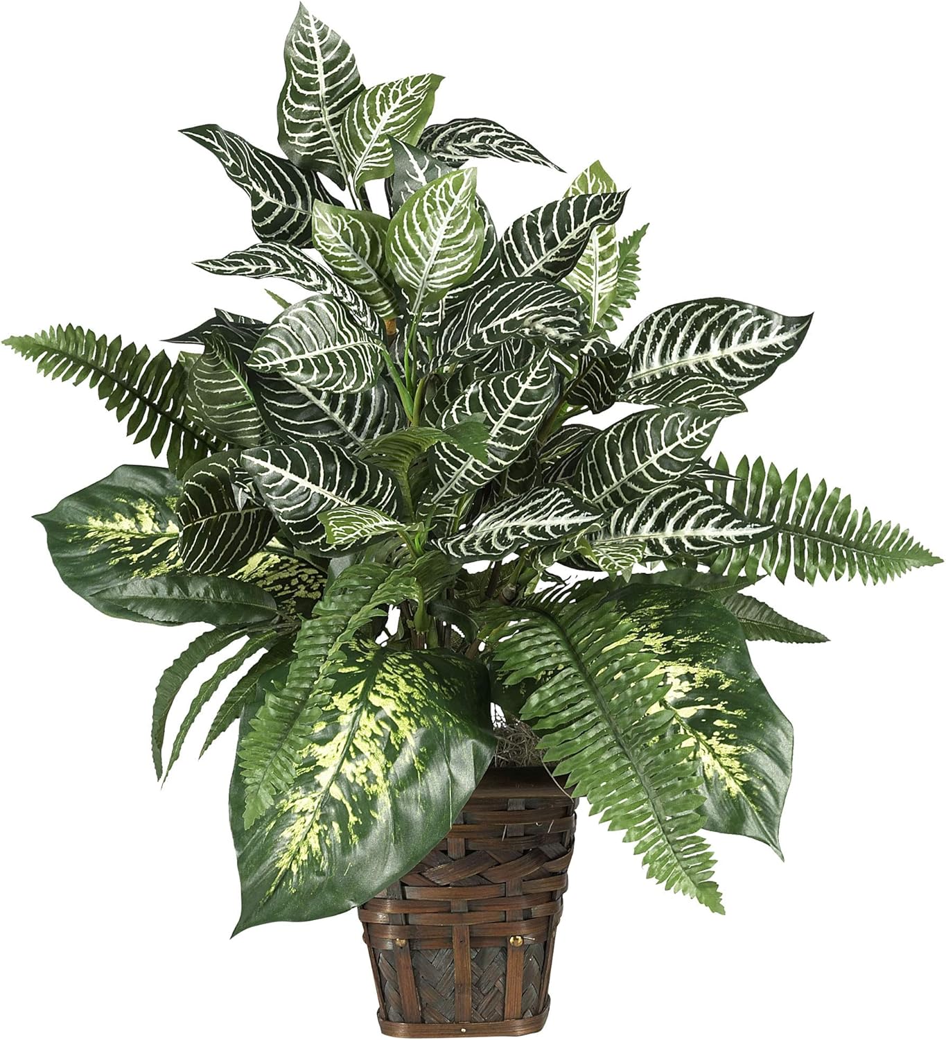 Nearly Natural Mixed Greens Zebra with Wicker Silk Plant, 26 in