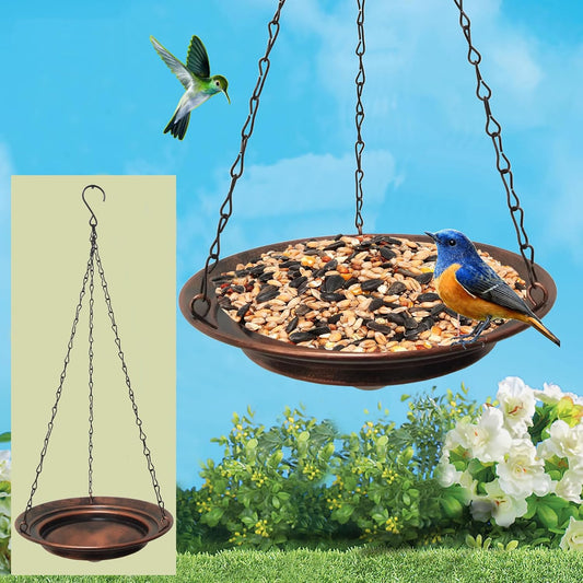 2PCS metal birdfeeder hanging for outside, bird seed platform for garden patio backyard decorative, flower bird feeder ornament