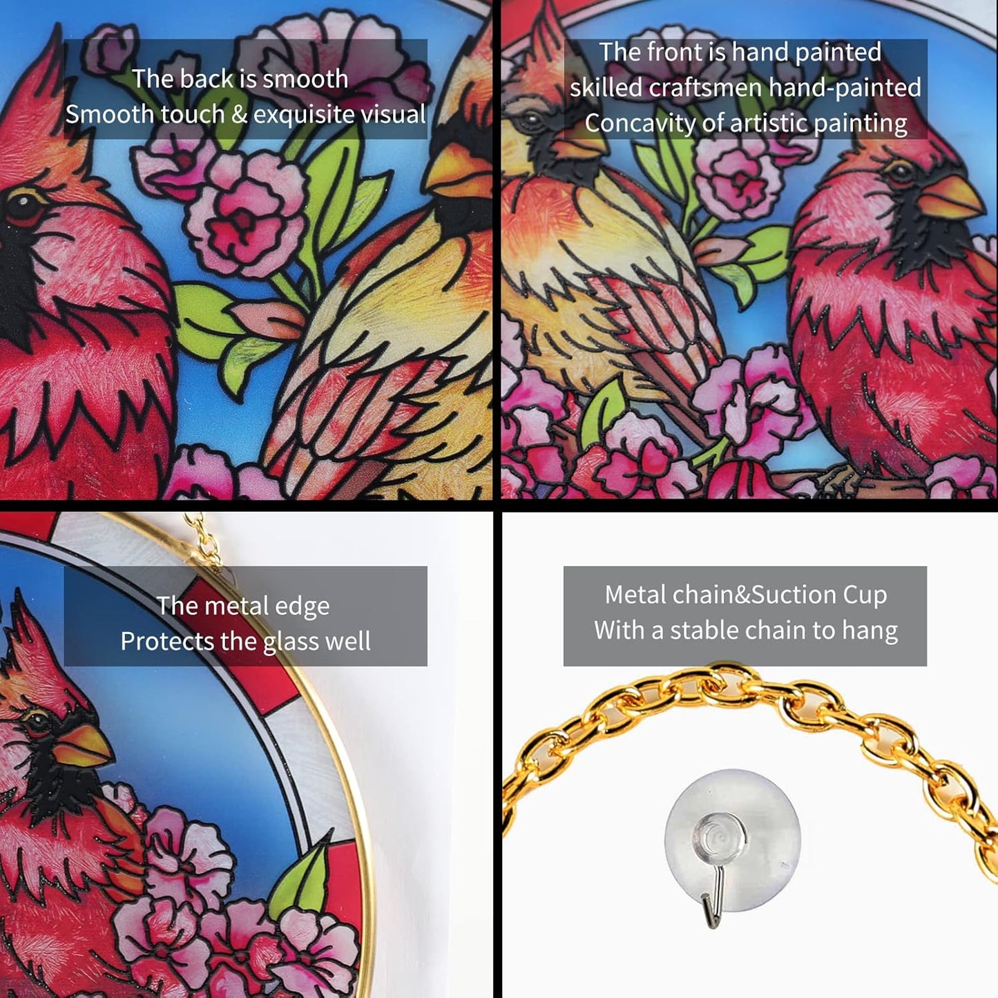 Cardinal Suncatcher Stained Glass Window Hangings for Women Mom Red Birds Sun Catchers Colorful Ornament Bird Lovers Gift Gifts for Women Mom Wife 6.5×6.5”