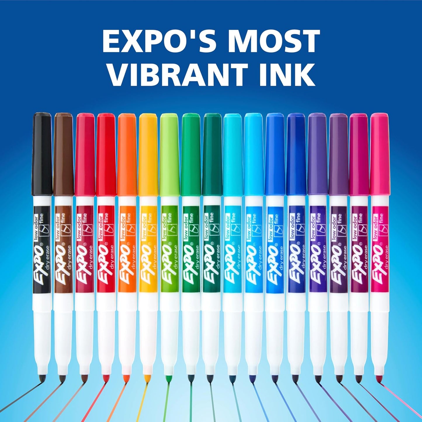 EXPO Dry Erase Markers, Low Odor Ink, Assorted Colors, Fine Tip, 12 Co