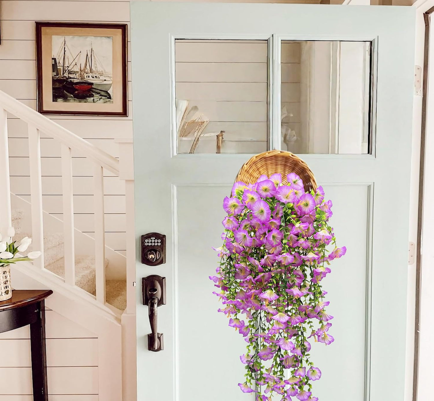 3Pcs Artificial Hanging Flowers for Outdoors UV Resistant Realistic PurpleFaux Petunias Vines for Outside Indoor Planter Porch Patio Yard HomeDecor