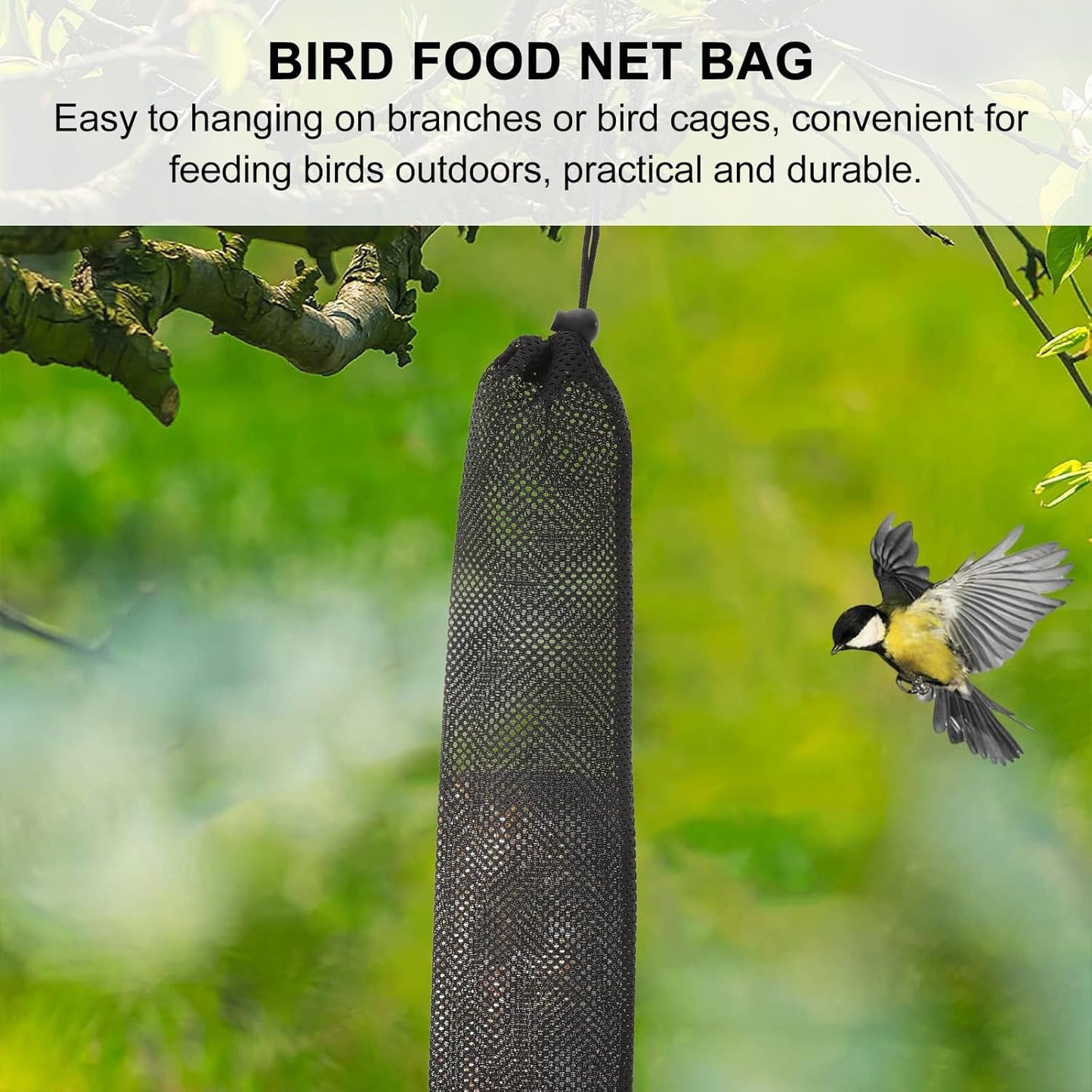 Mipcase 6Pcs Finch Feeder Socks : Polyester Hanging Mesh Bird Feeder Bag for Wild Birds Outdoor Backyard Seed & Suet Pouch, 15.72X3.89X0.04inch (Black)