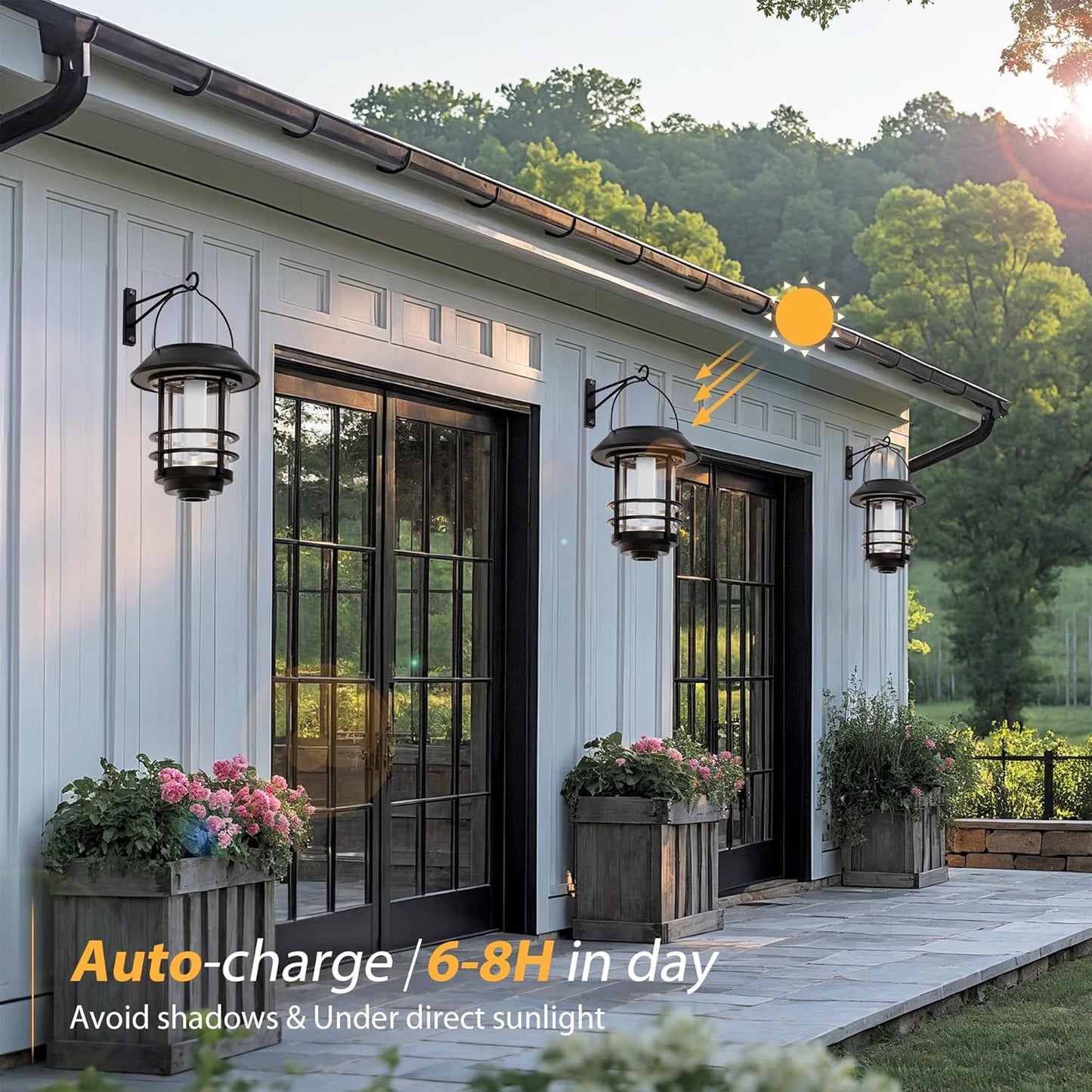 Otdair Solar Lanterns Outdoor Waterproof, 2 Pack Flickering Flames Wal
