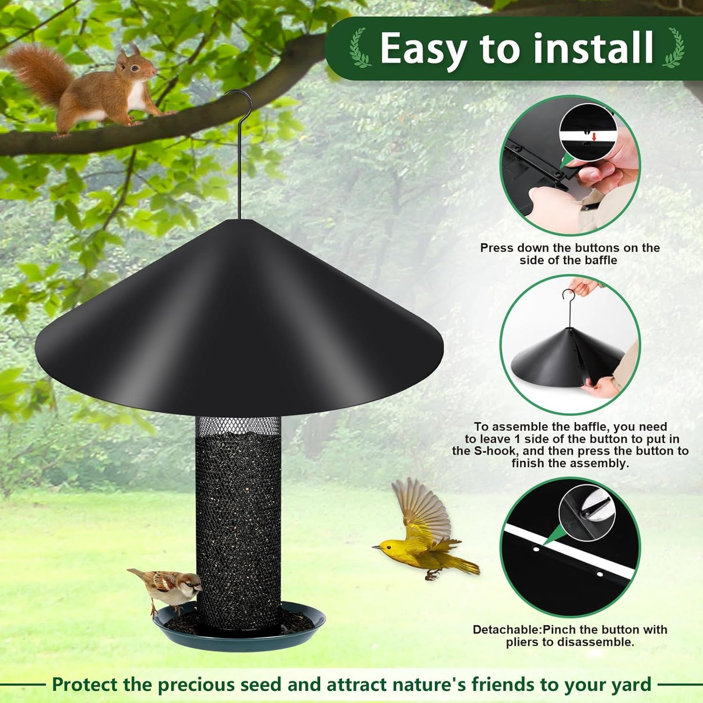 Gtongoko 19 Inch PP Squirrel Baffle for Bird Feeder Outside Hanging Bird Feeder Umbrella Guard Hanging Squirrel Proof for Shepherd Hooks or Pole Black 1 Pack