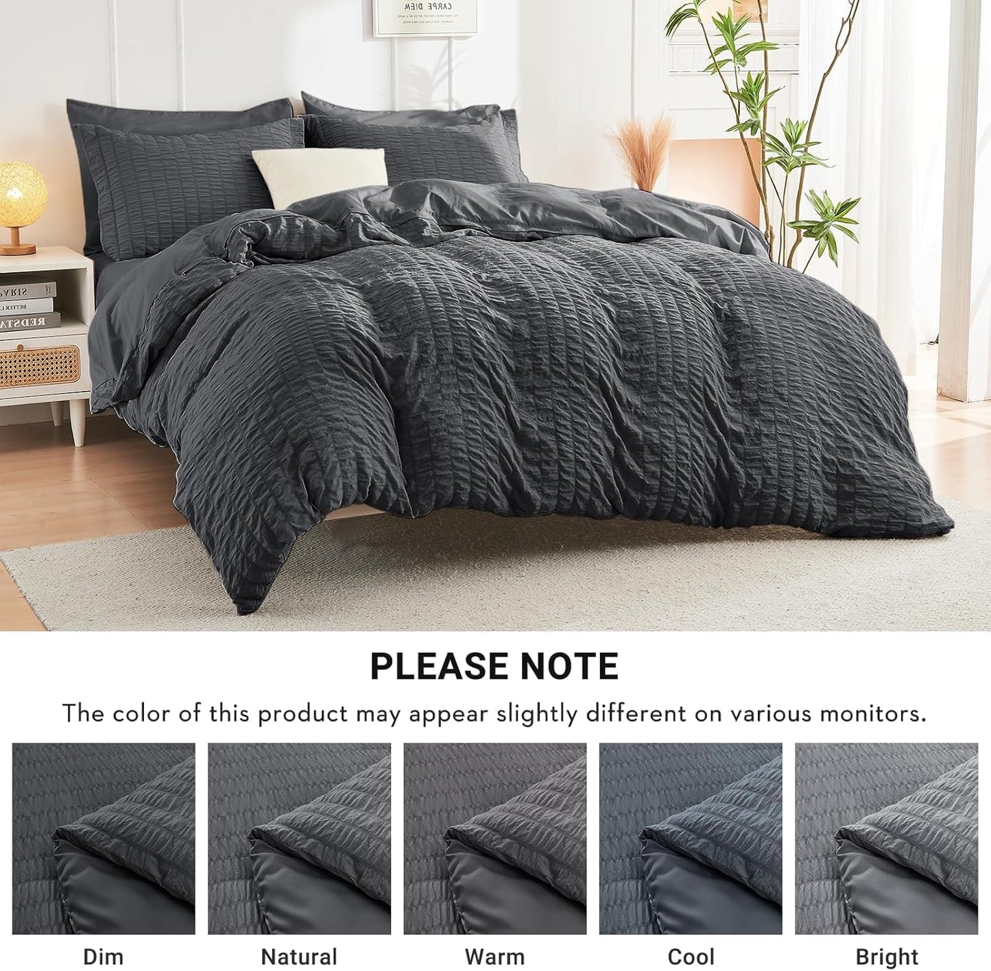 HYMOKEGE Queen Comforter Set Seersucker 7 Pieces, All Season Luxury Be