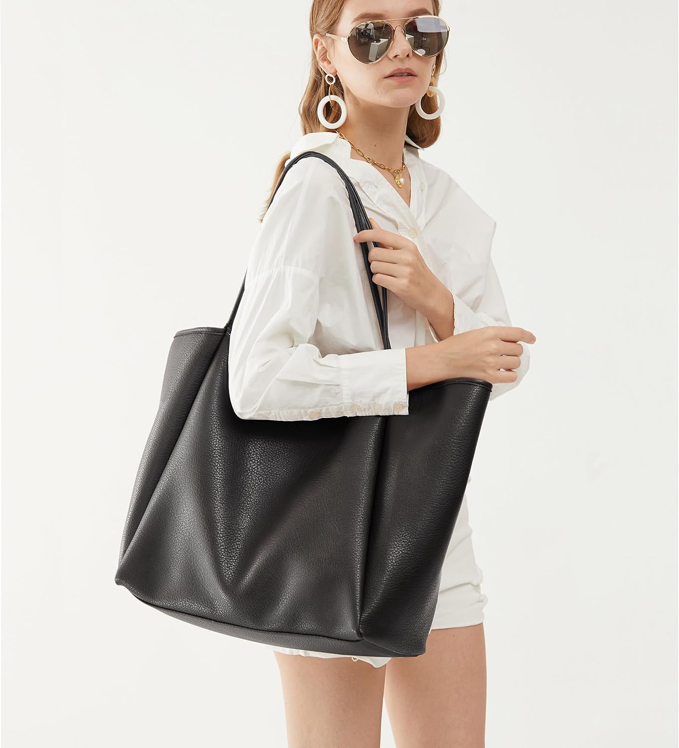Oversize Pu Leather Tote Women Weekender Bag Shopper Handbag Travel Pu