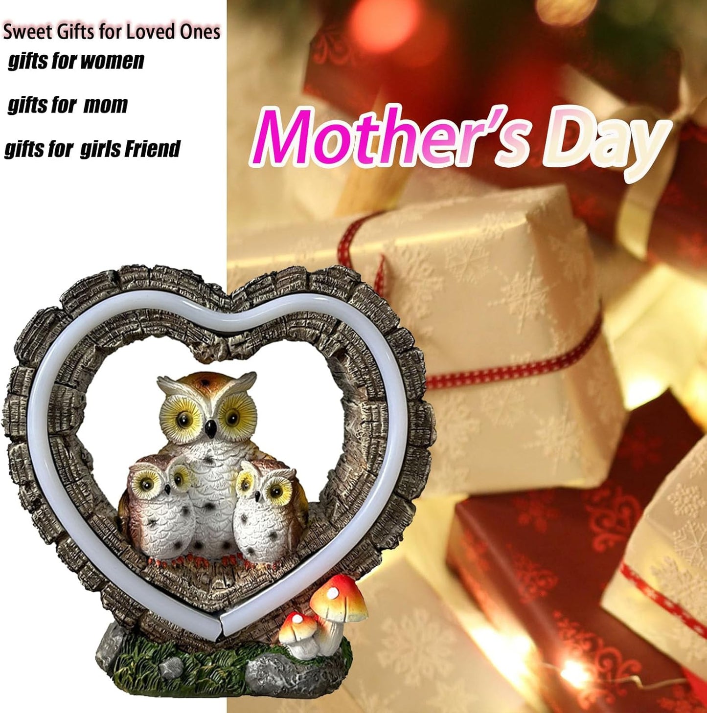 Solar Owl Garden Statue, Outdoor Waterproof Handmade Resin Statue Solar LED Lights, Warm Owl Family Decoration, Suitable for Roads, Yards, lawns