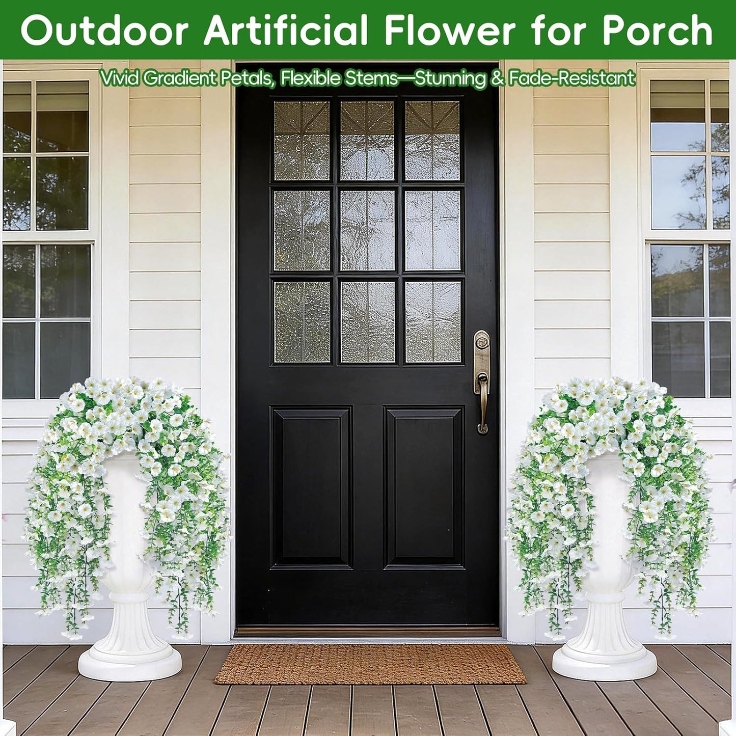 Artificial Hanging Flowers for Outdoors, 6Pcs UV Resistant Faux Silk Morning Glory Flowers, Artificial Fake Plants Trailing Vines for Porch Patio Balcony Yard Garden Farmhouse (White)