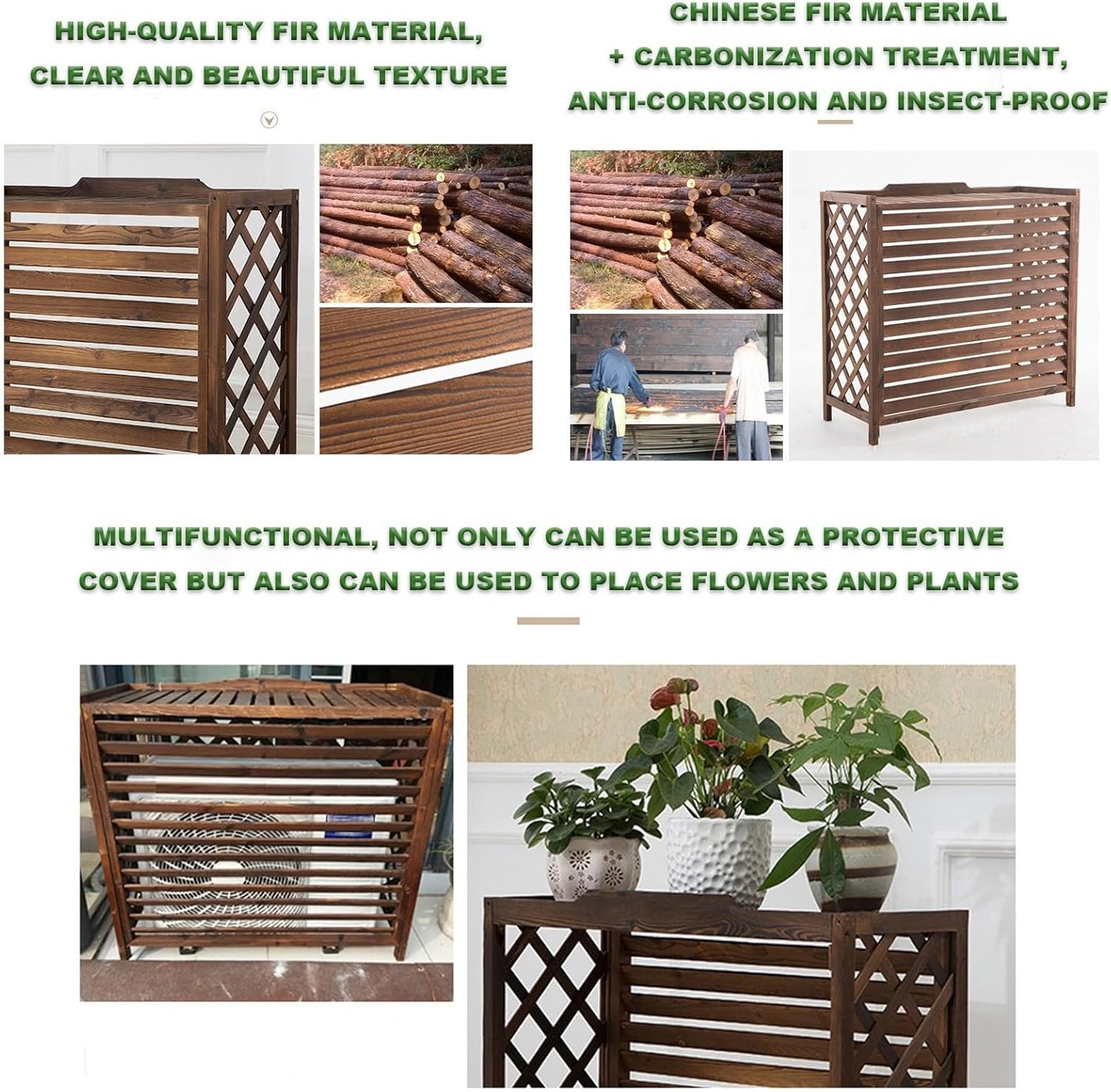 Air Conditioning Covers Outdoor,Flower Rack Shutters,Air Conditioning Cover For Outside Unit Solid Wood,Privacy Screen Anti-Corrosion Flower Stand,for Outside Units.
